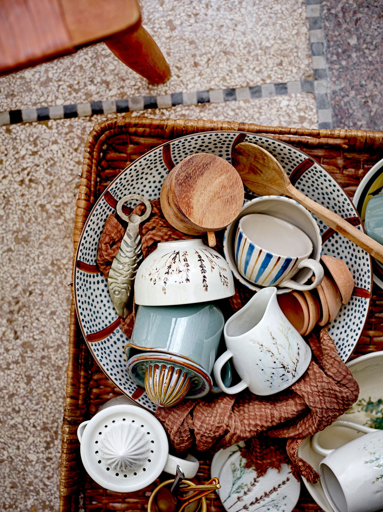 Bea 4er-Geschirrset, Natur, Steingut, Handgemaltes Blumendesign