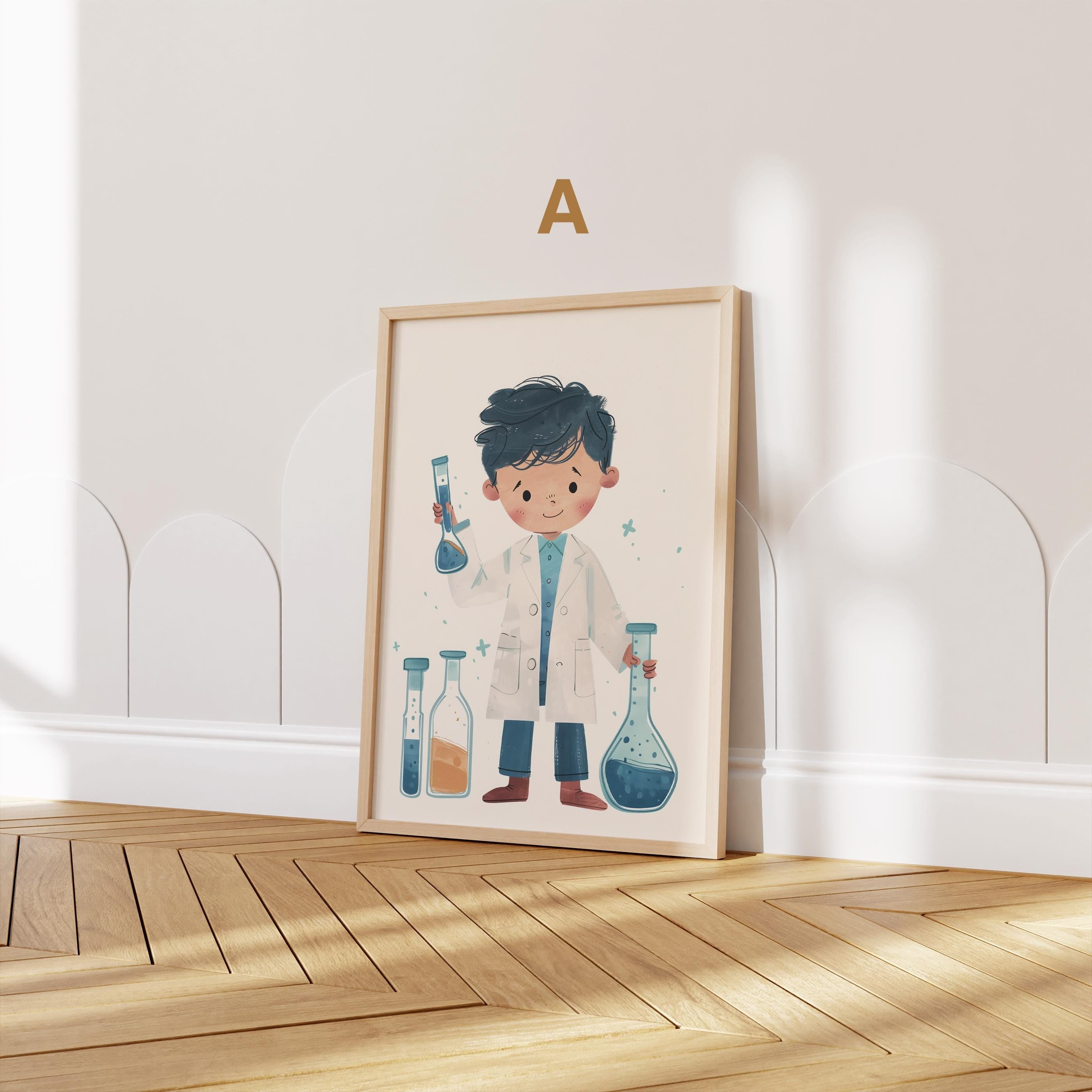 Poster Kinderzimmer Aquarell · Junge Wissenschaftler · Mädchen Künstlerin · Mutter umarmt Kind Kunst Bilder · Wand Deko · ohne Rahmen-1