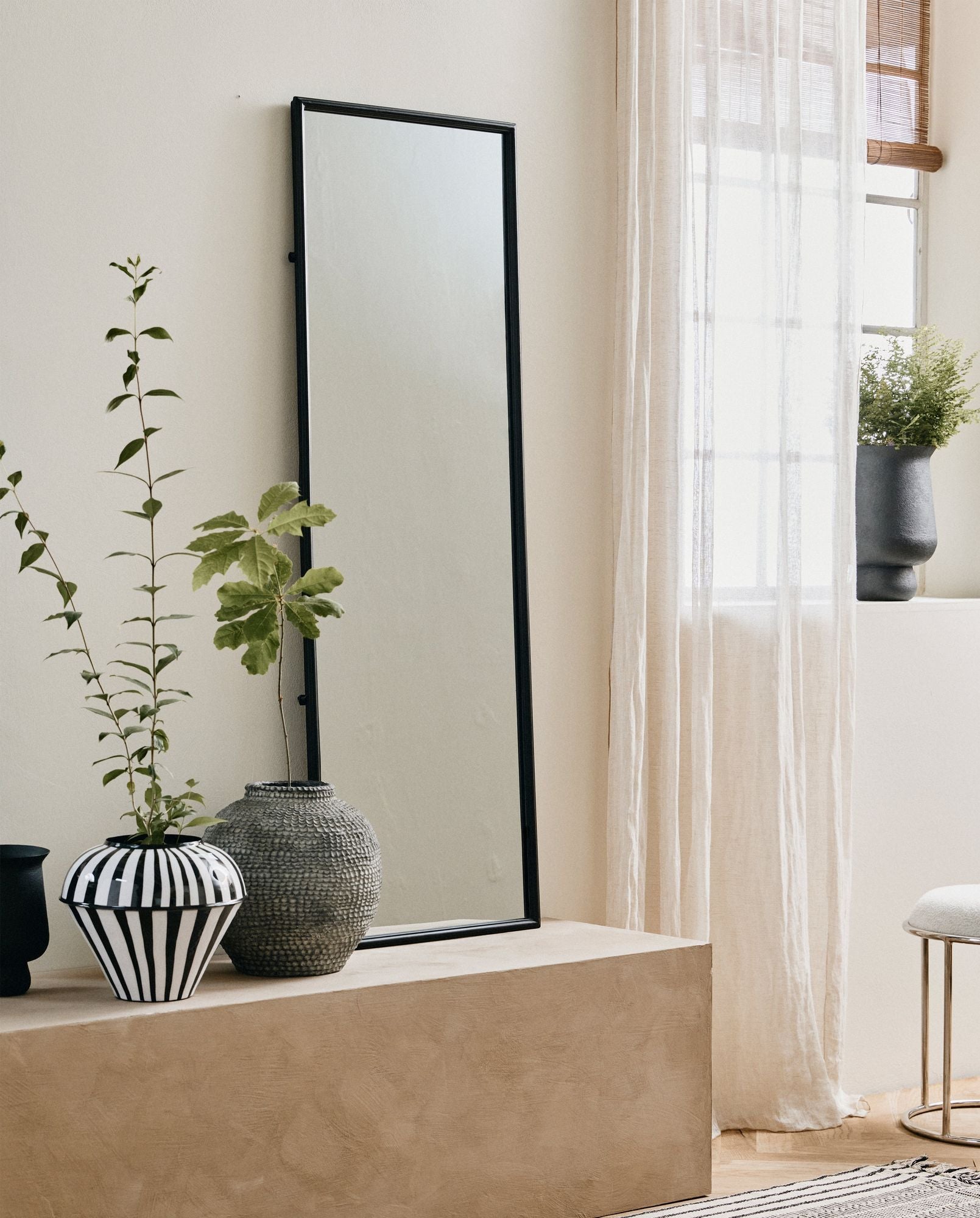 Sipura Vase Schwarz Weiß Streifen Dekor mit Breite Öffnung für Große Blumen