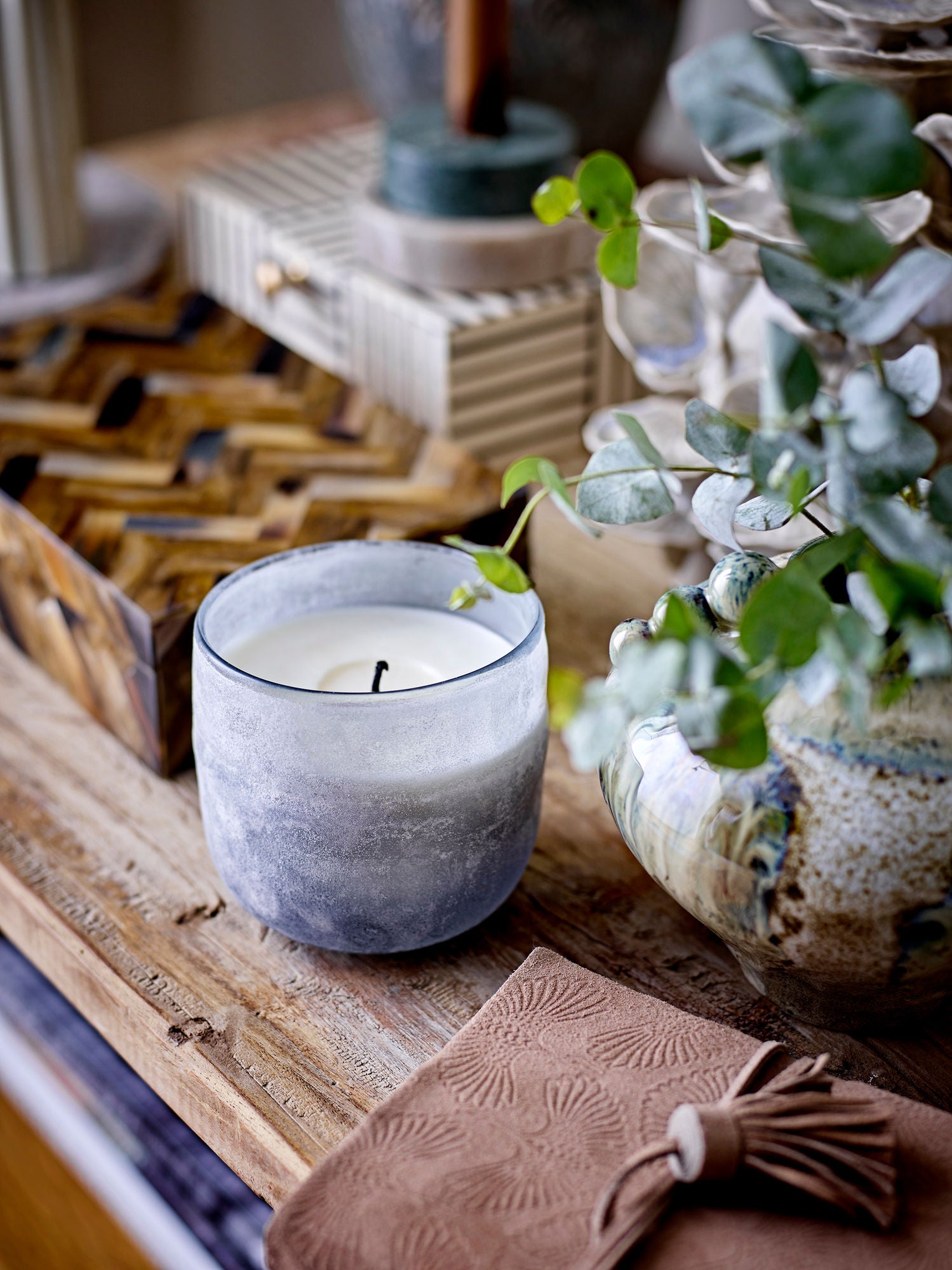 Santal Fig Duftkerze Blau Natürliches Wachs Langanhaltender Duft