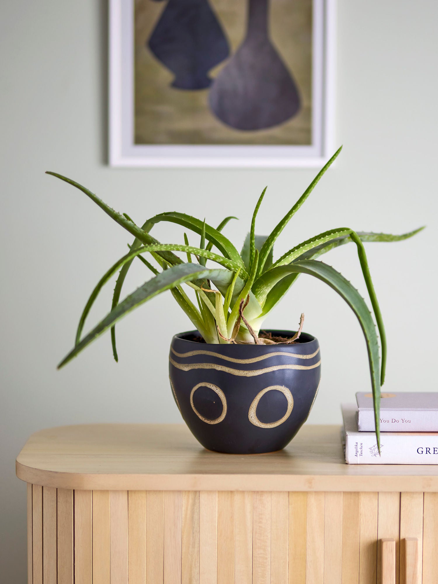 Magnus Pflanzgefäß Steingut mit Ethnischem Muster und Handgeprägter Glasur