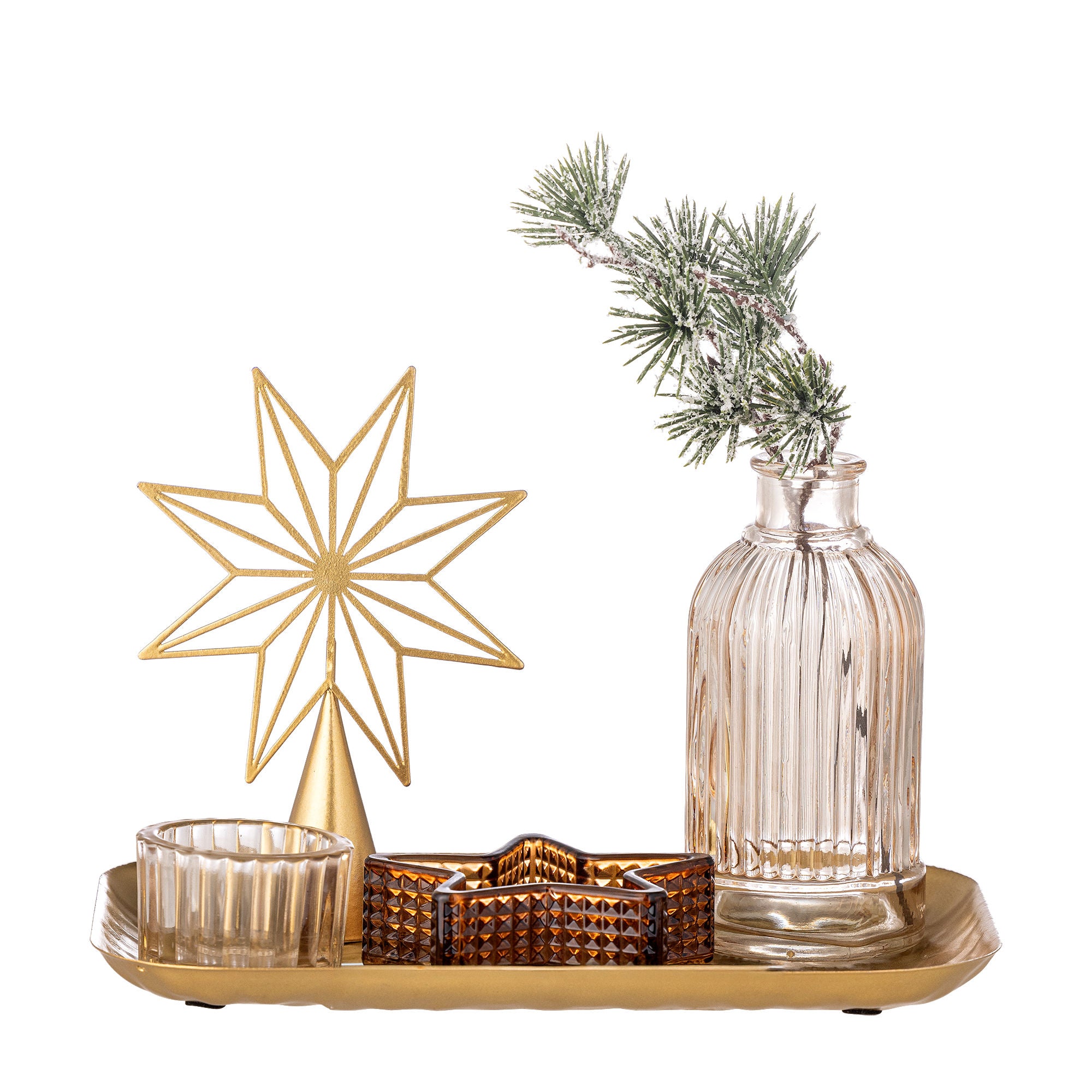 Sanga Tablett mit Teelichthaltern – Elegante Weihnachtsdeko mit Goldfinish