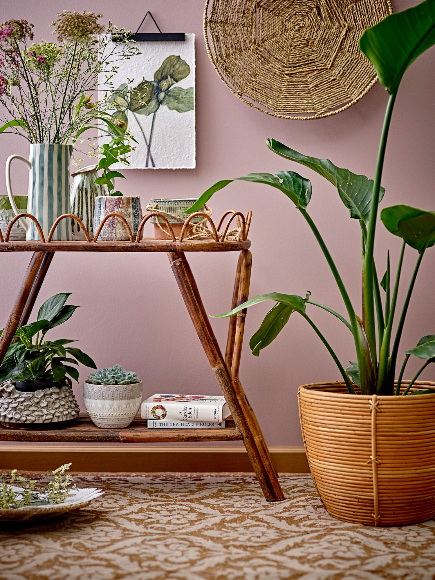 Begonia Krug Grün Aus Steingut Handbemalt mit Grafischen Muster Als Vase Nutbar Unikat