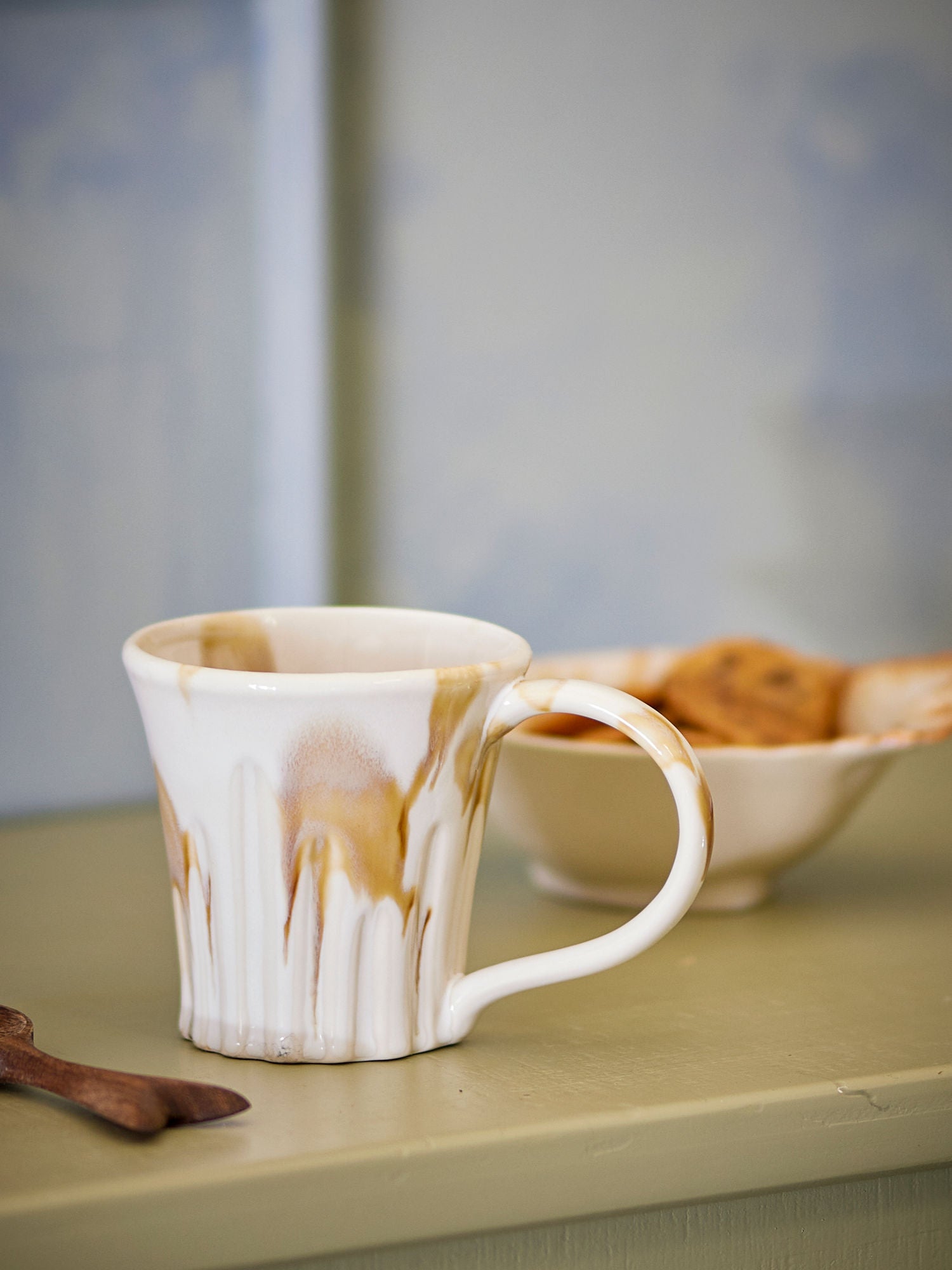 Joseph Becher 4er-Set, Steinzeug mit Pinselglasur in Gelb- und Brauntönen