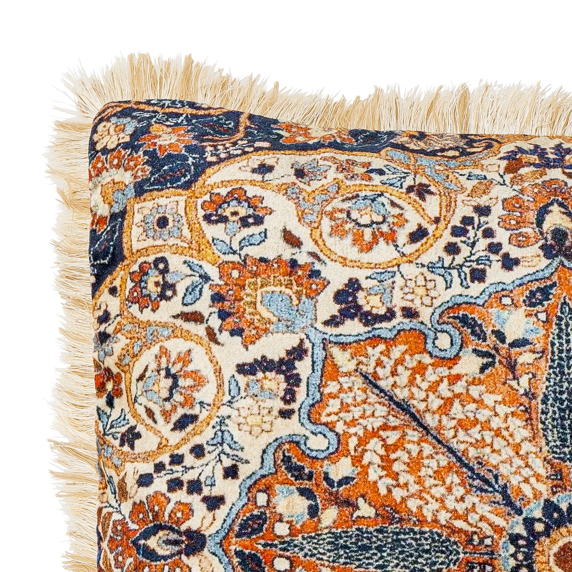 Viskosekissen Braun mit Florales Motiv und Kurzen Fransen 50x50 Cm für Wohnzimmer