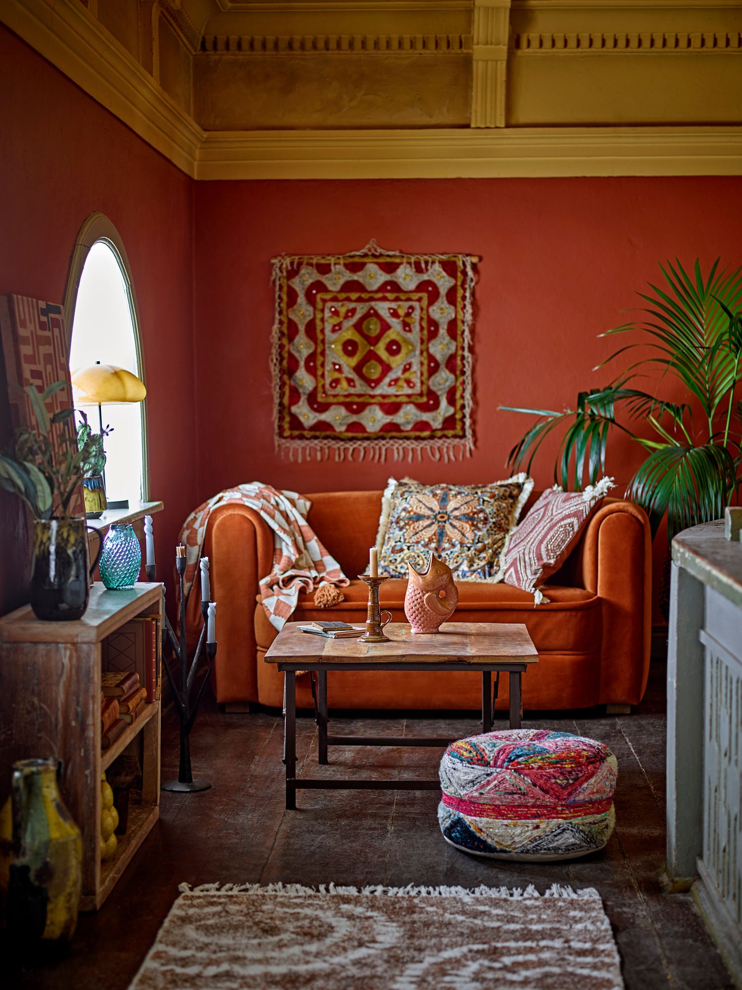 Viskosekissen Braun mit Florales Motiv und Kurzen Fransen 50x50 Cm für Wohnzimmer