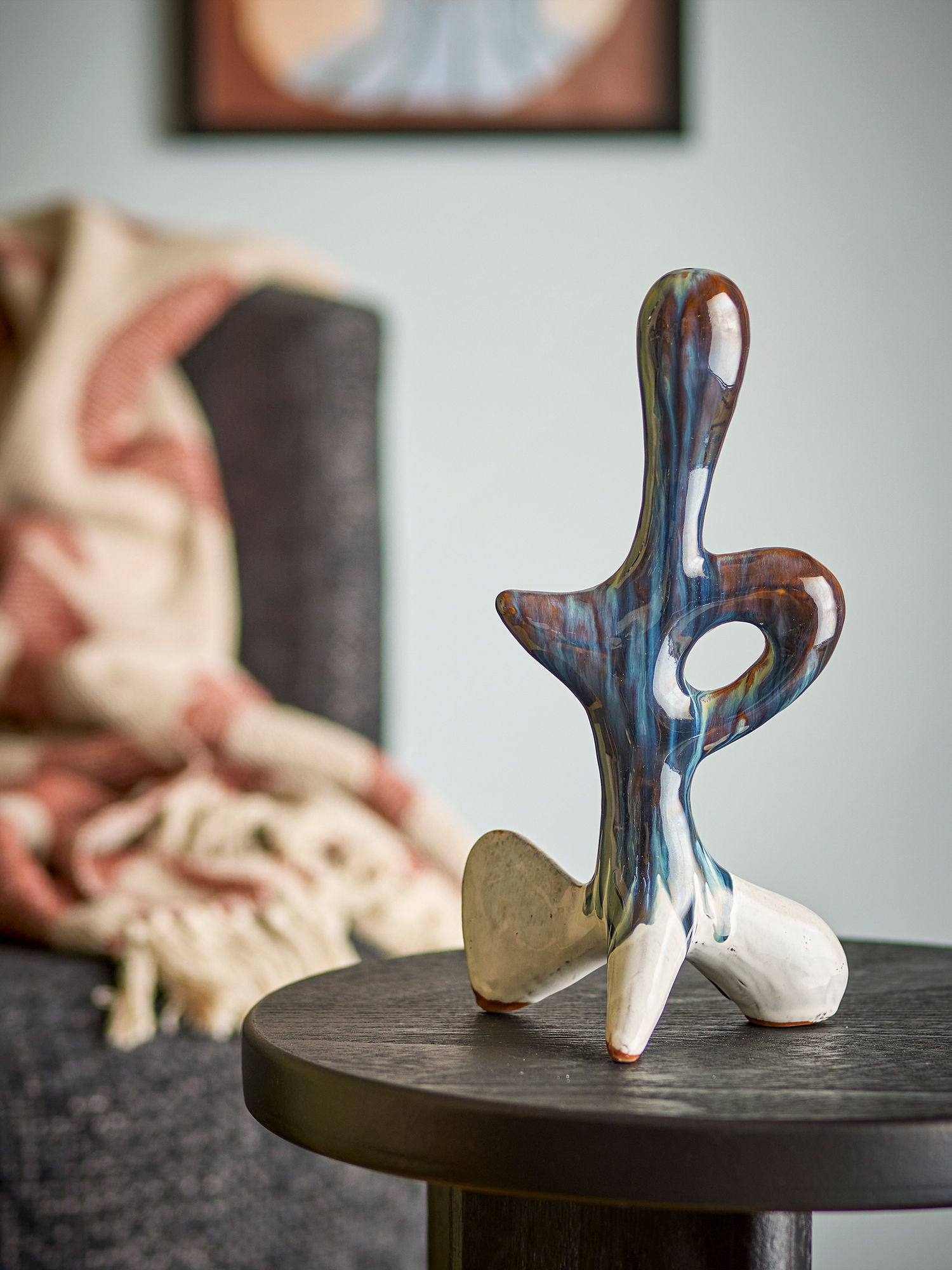 Harlan Steingut Deko Gefäß mit Reaktiver Blau Braun Glasur Unikat