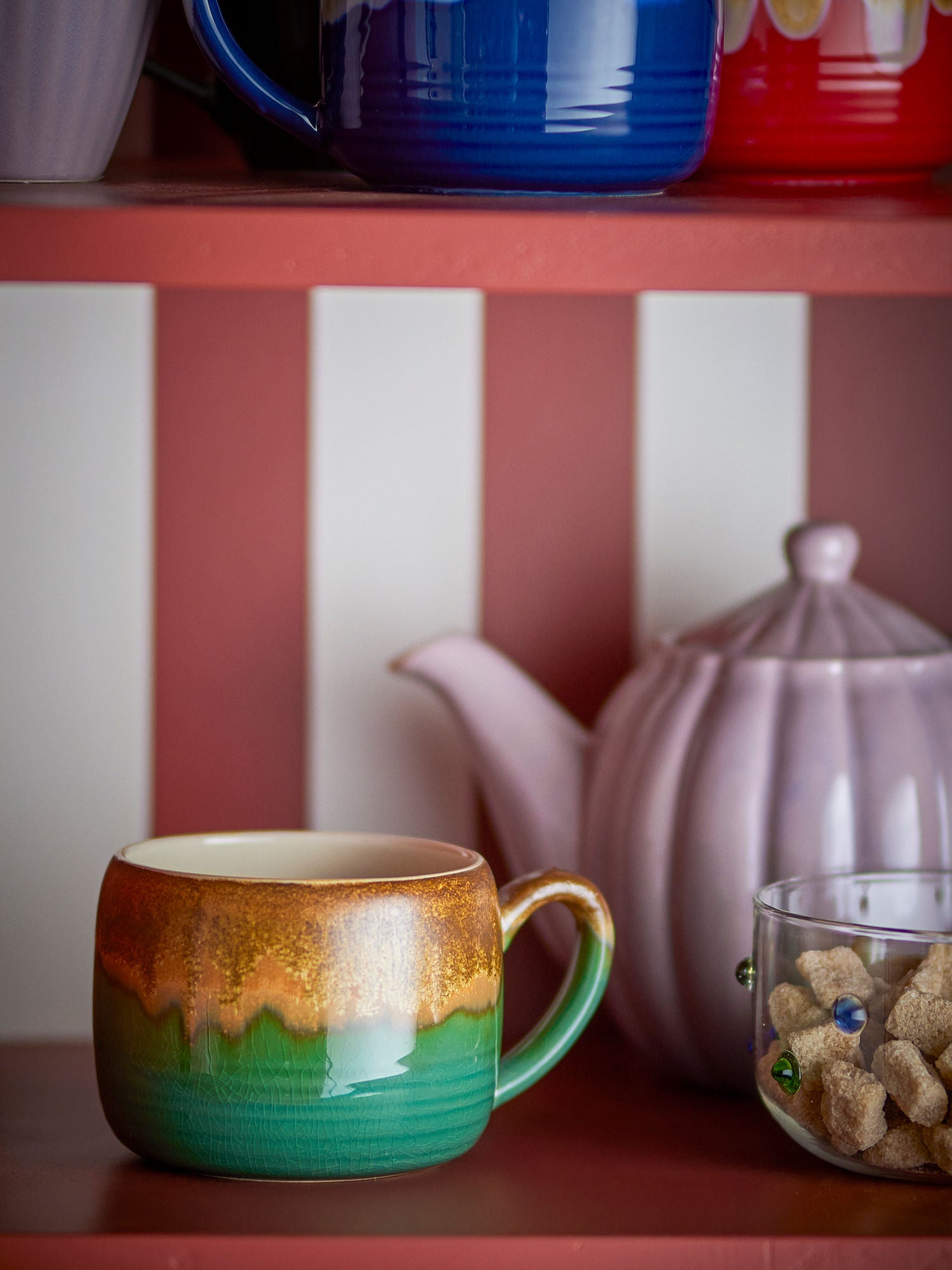 Sheen Becher Aus Steingut Vierer Set Reaktive Glasur Grün Gold