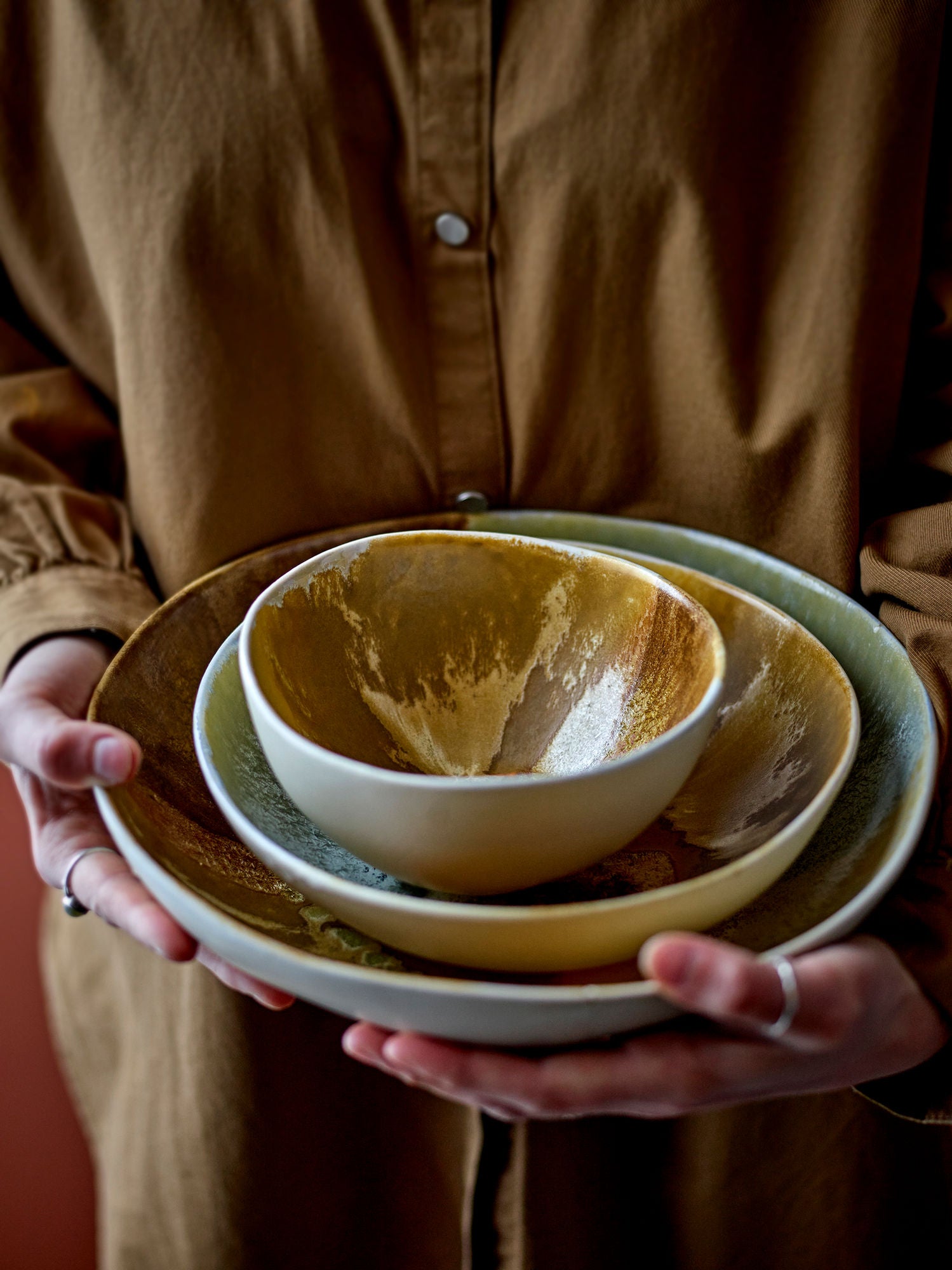 Lacey Schale, Warmtöne, Reaktive Glasur, Creative Collection Größe L