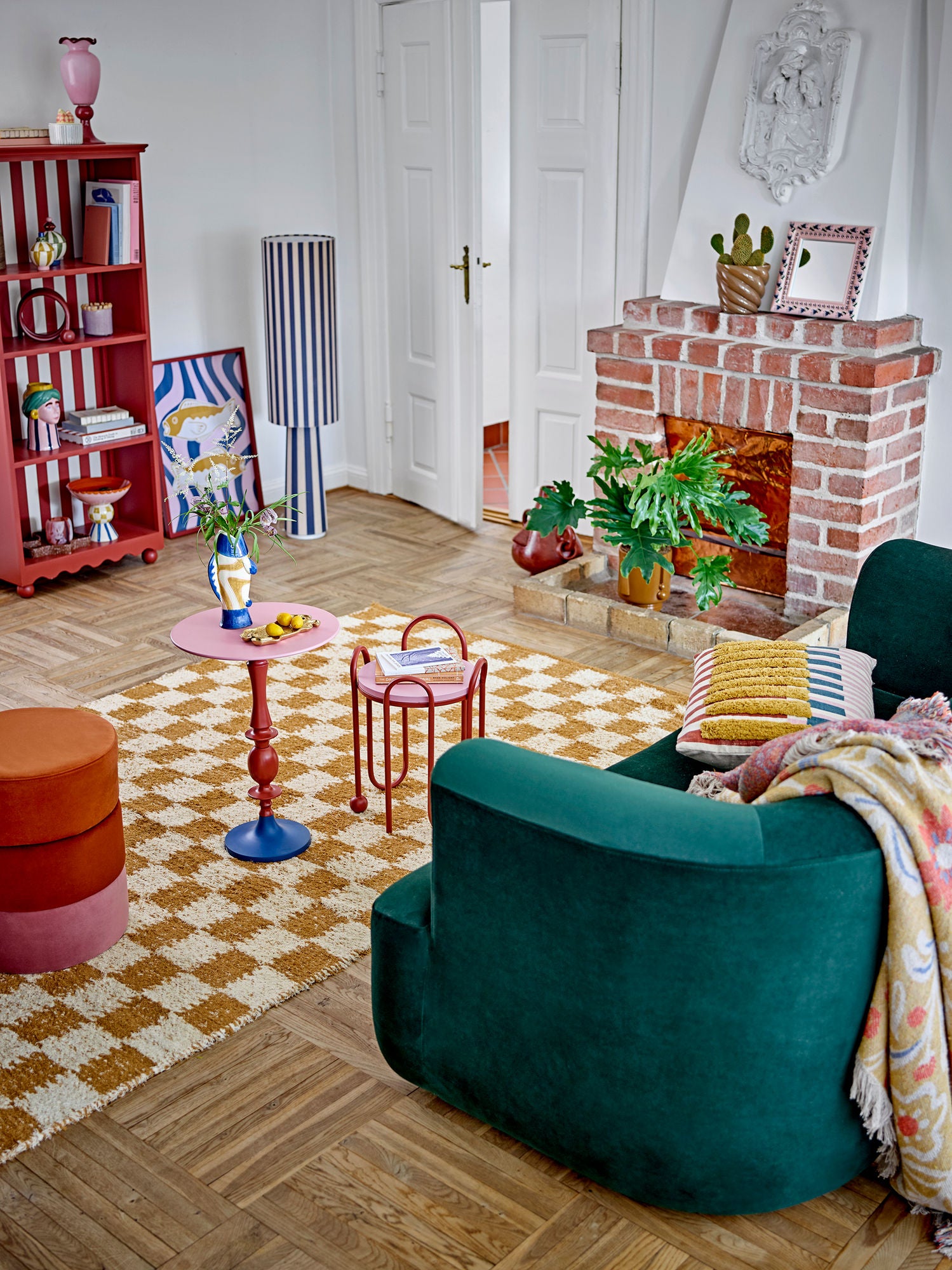 Emmie Stehleuchte, Velours, Dunkelblau & Hellbeige