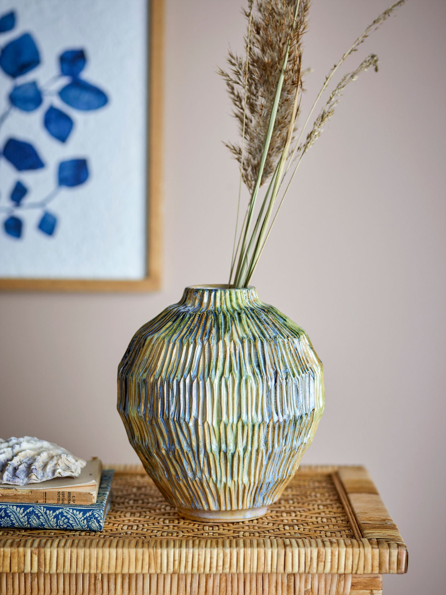 Tavern Vase Rustic Steinzeug mit Rillenmuster und Mehrfarbiger Glasur