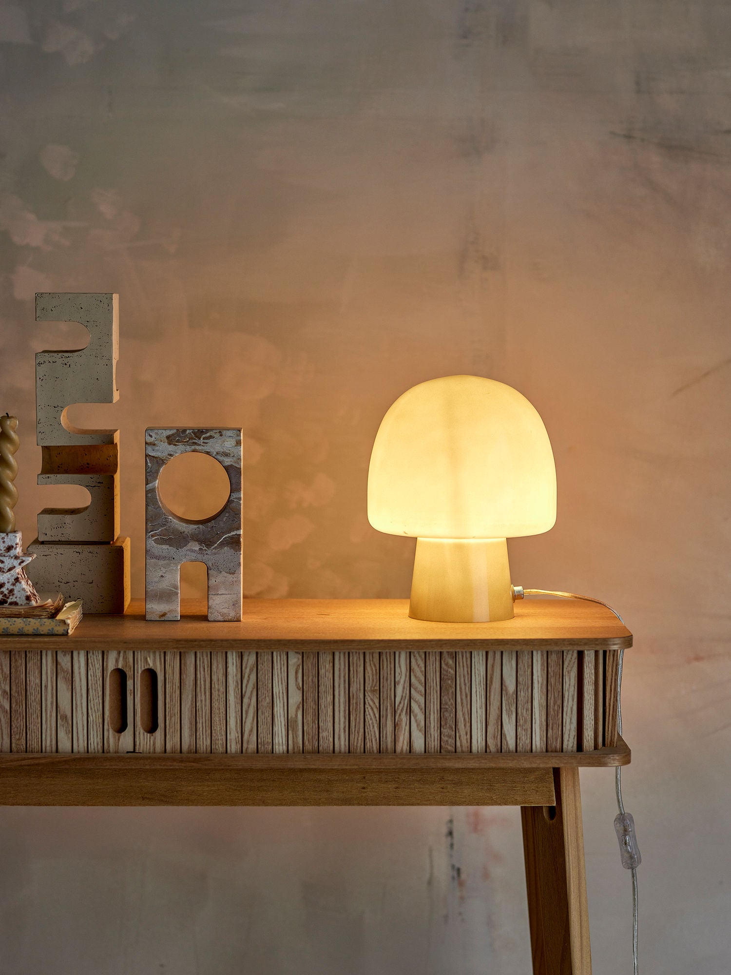 Paddy Tischlampe Grünes Glas Pilzförmiges Design mit Warmer Ausstrahlung