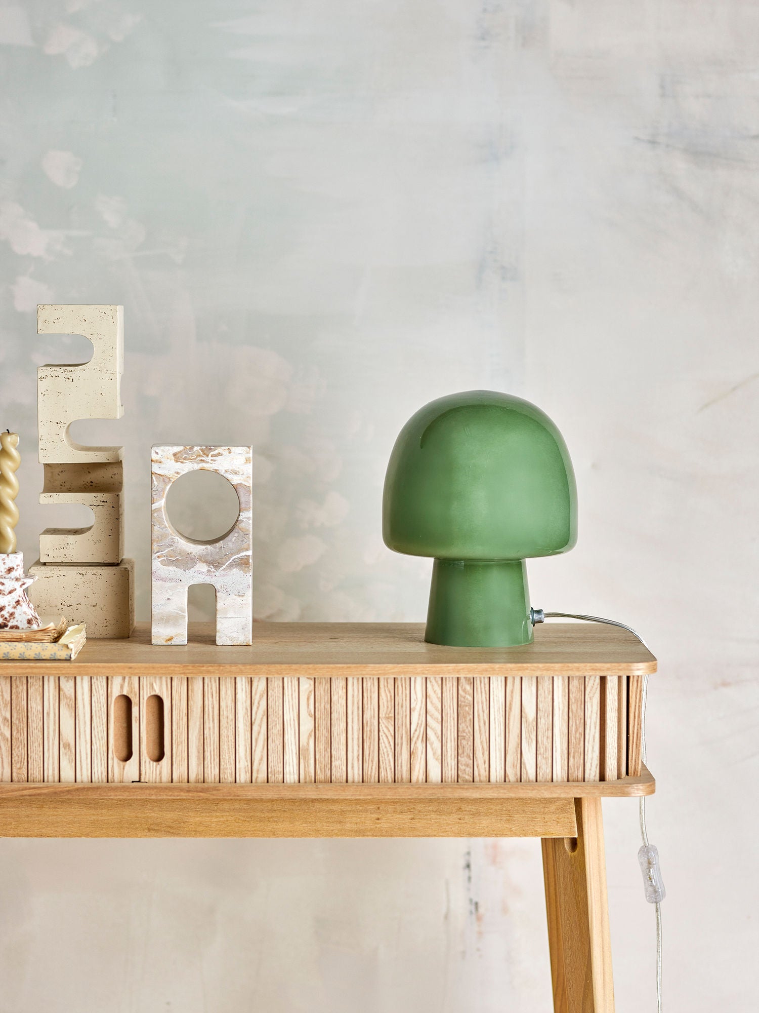 Paddy Tischlampe Grünes Glas Pilzförmiges Design mit Warmer Ausstrahlung