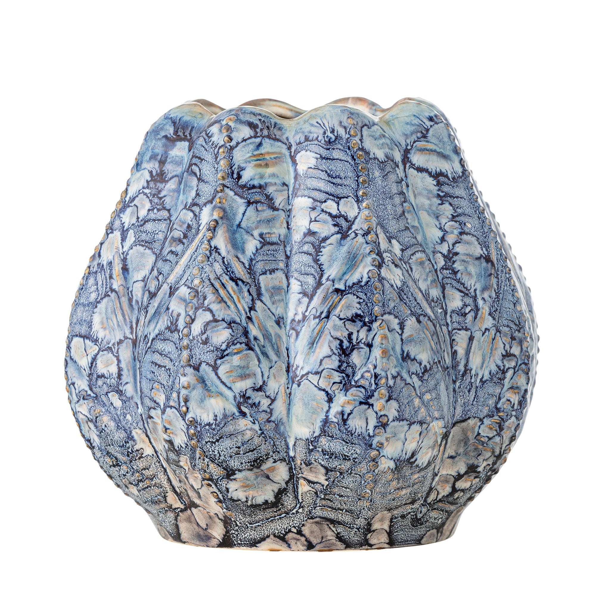 Hetty Vase mit floraler Form und blauer Glasur