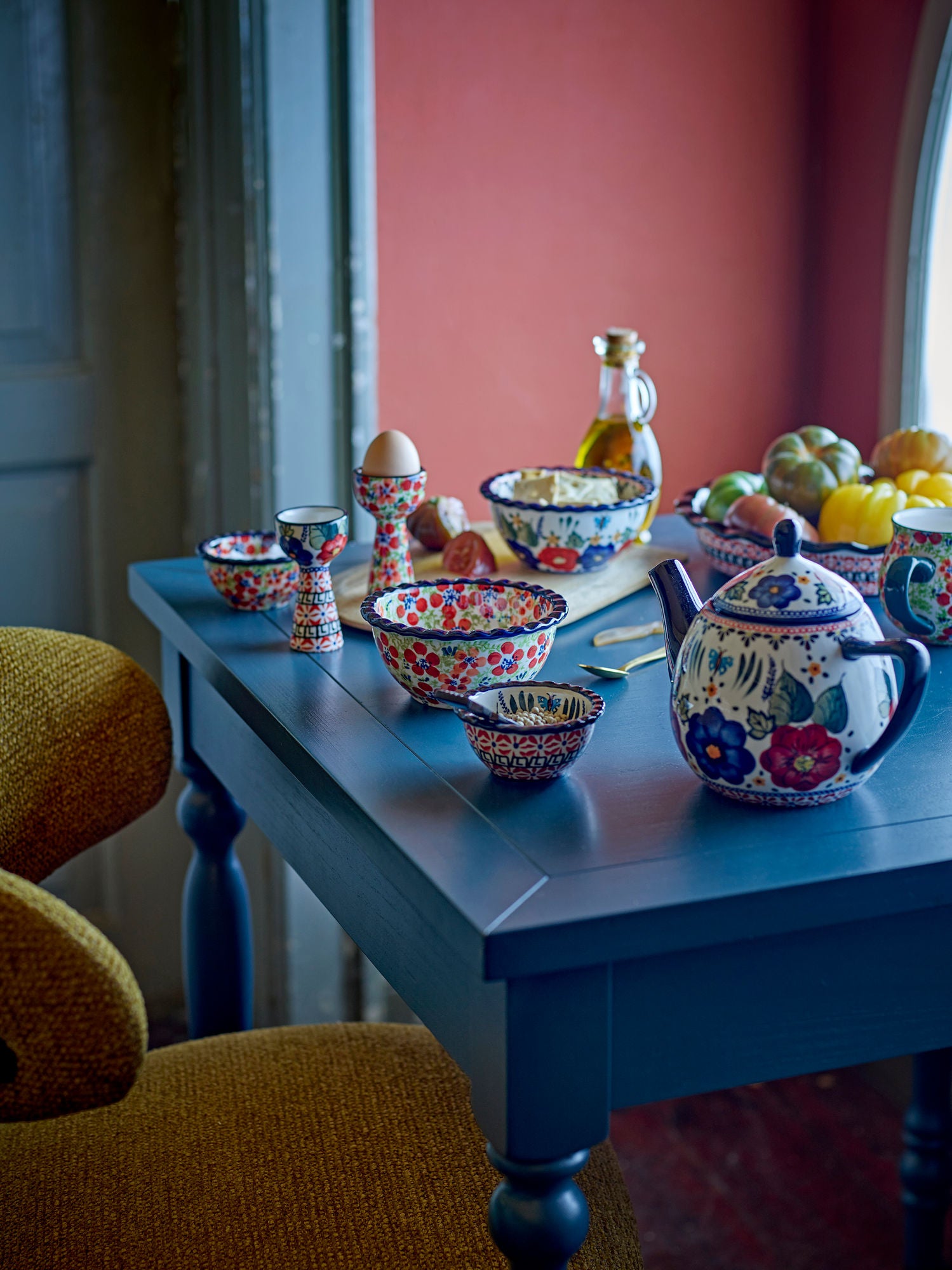 Florist Eierbecher Buntes Steingut Blumenmuster Rot Blau Creative Collection