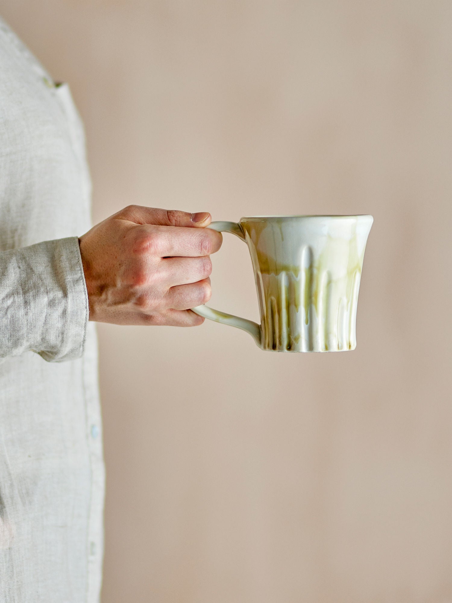 Joseph Becher 4er-Set, reaktive Glasur in Grün- und Brauntönen