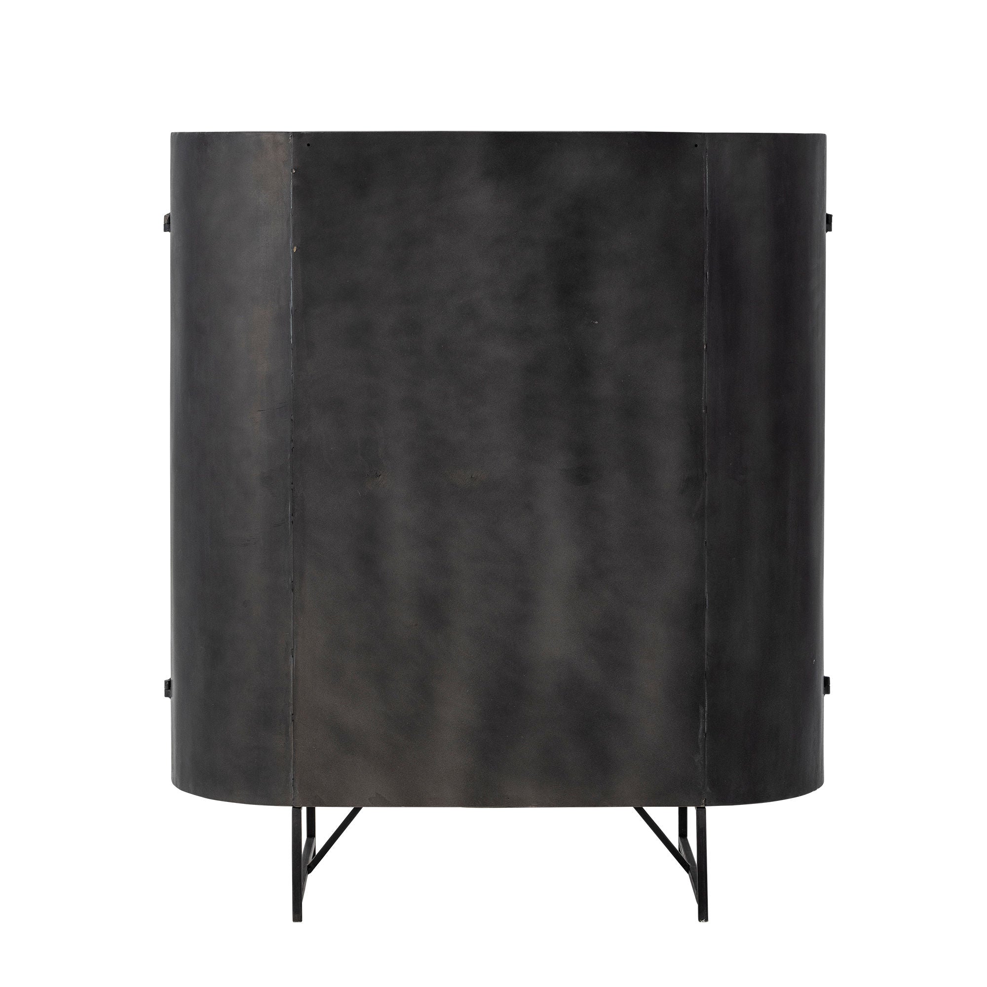 Ember Kabinett, Schwarzes Metall mit Türen aus Weidengeflecht