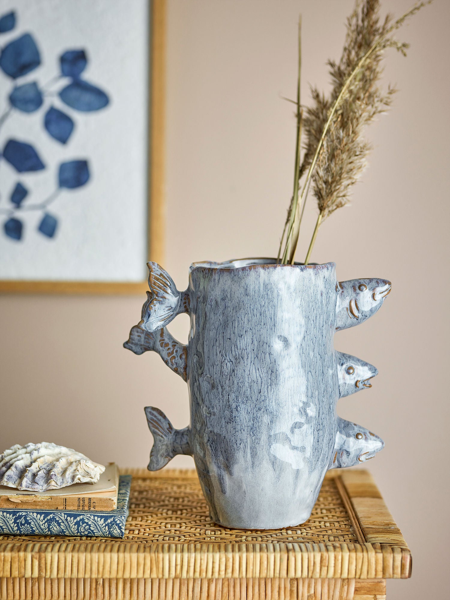 Tace Vase aus Steingut mit Fischmotiven