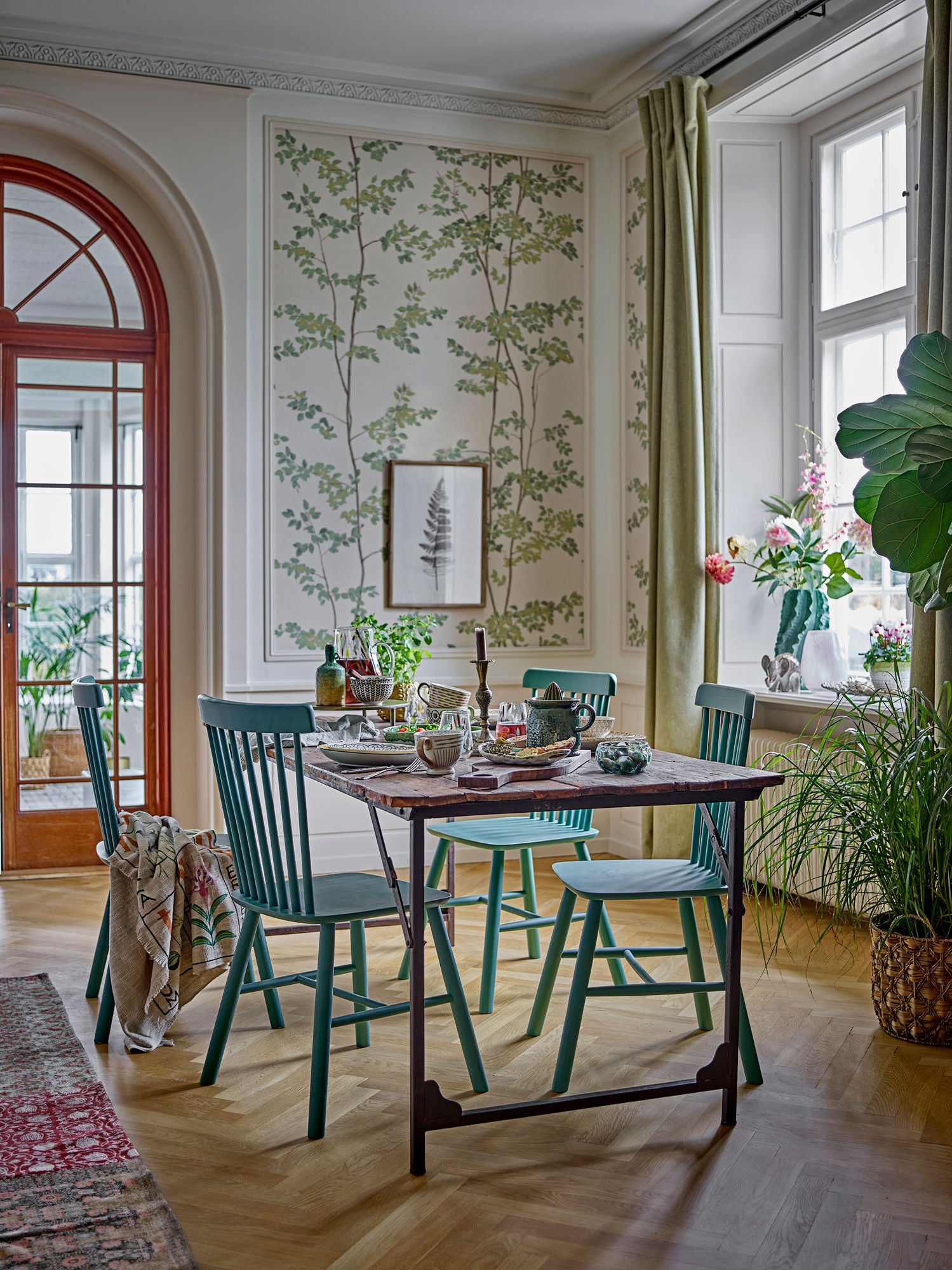 Corval Botanische Illustration mit Rahmen Aus Kiefernholz Natürliche Wanddekoration für Die Wand