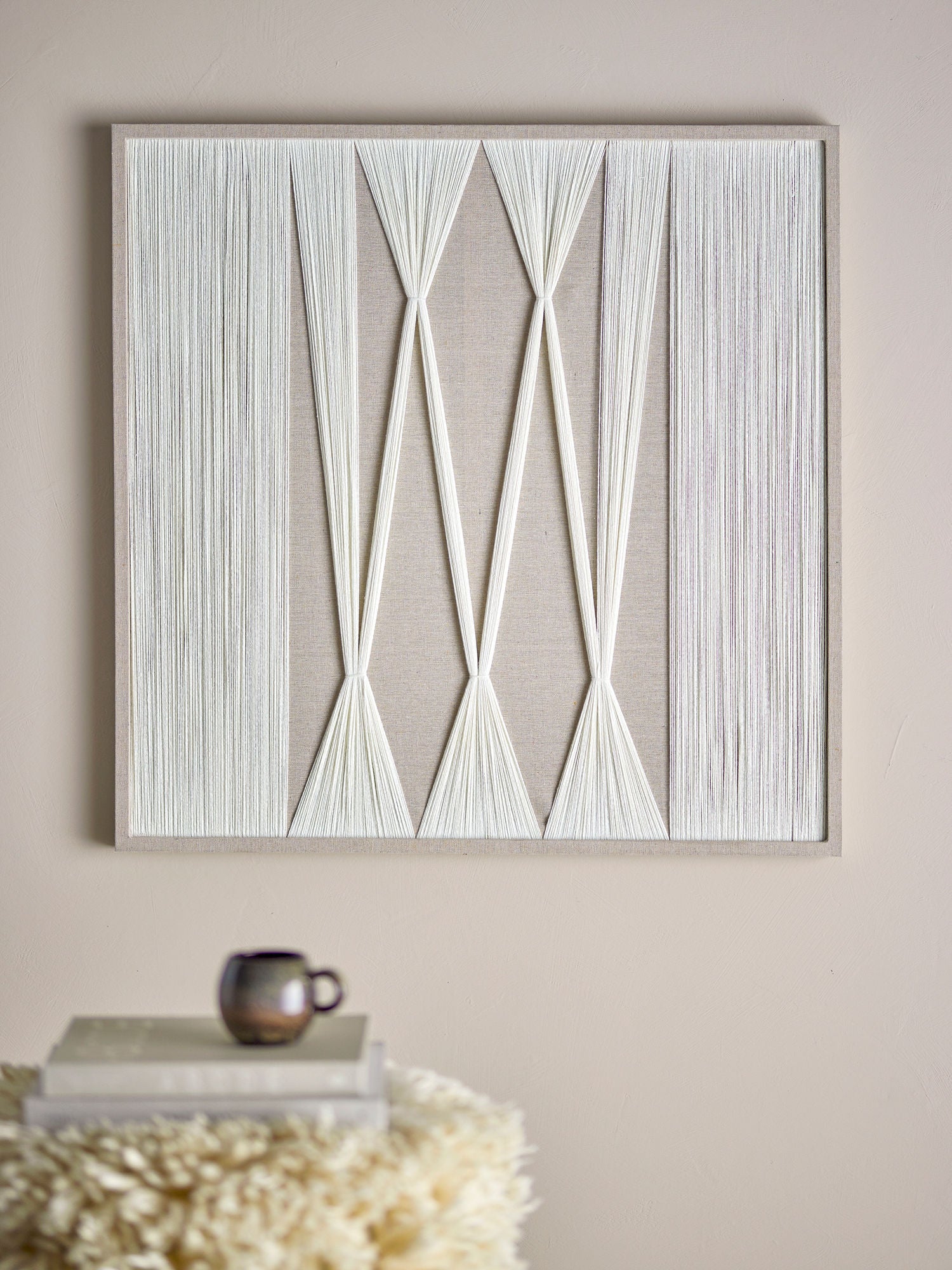 Didder Wanddekoration Baumwolle Fein Gewebtes Muster In Gedämpften Beigetönen Rahmen