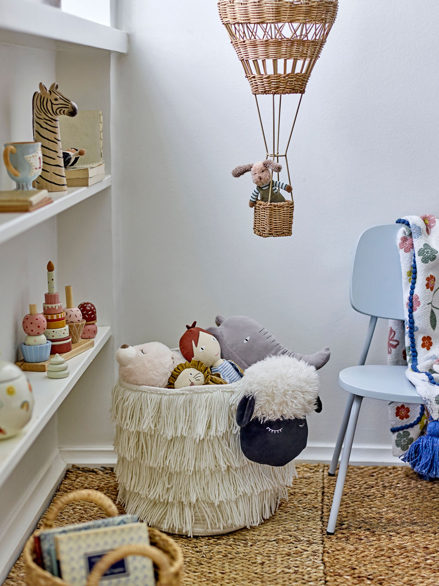 Dolly Korb Weiß Aus Polyester Schafdesign Aufbewahrung für Spielzeug und Kuscheltiere