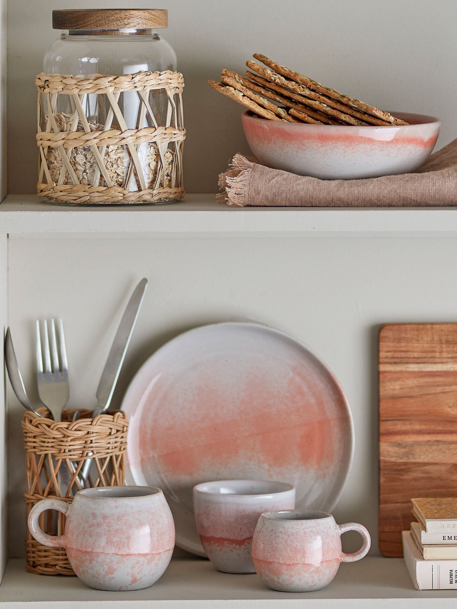 Paula Frühstücksset – Beige, Orange & Rosa, 12-teilig, Steinzeug