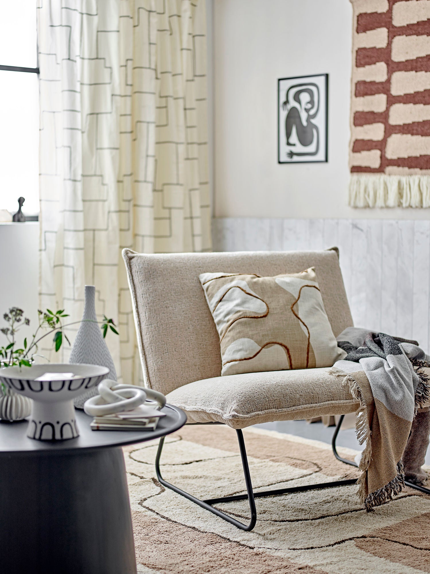 Lyria Vorhang Natur Baumwolle mit Zickzack Muster Lichtdurchlässig