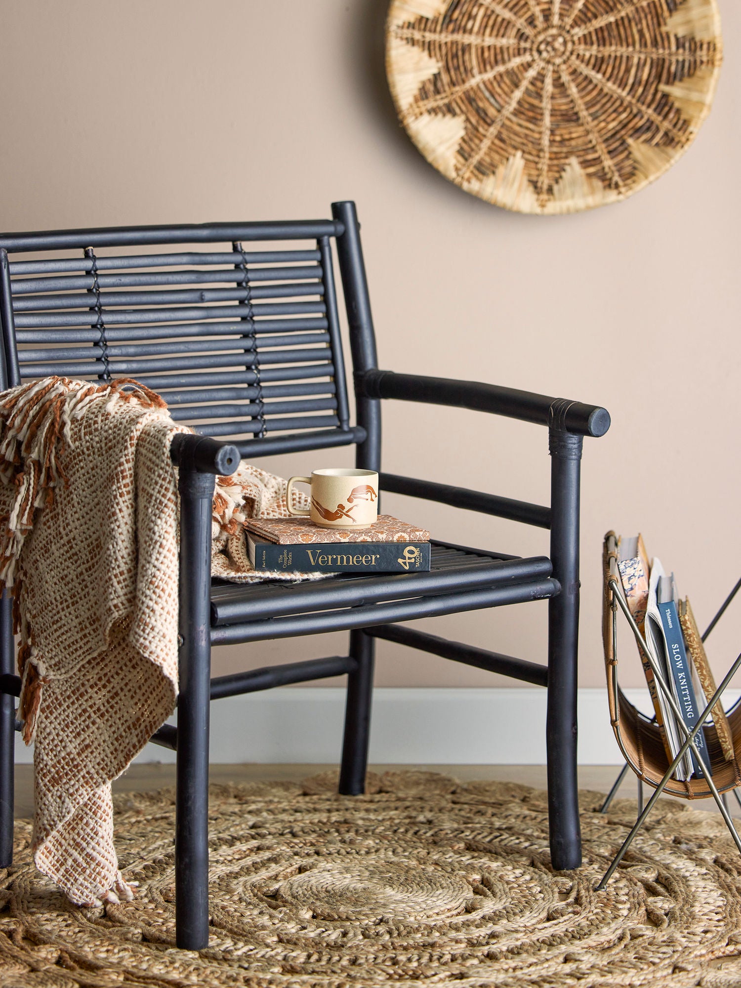 Coen Bambus Loungesessel Schwarz Rustikales Naturlook für Innenbereich