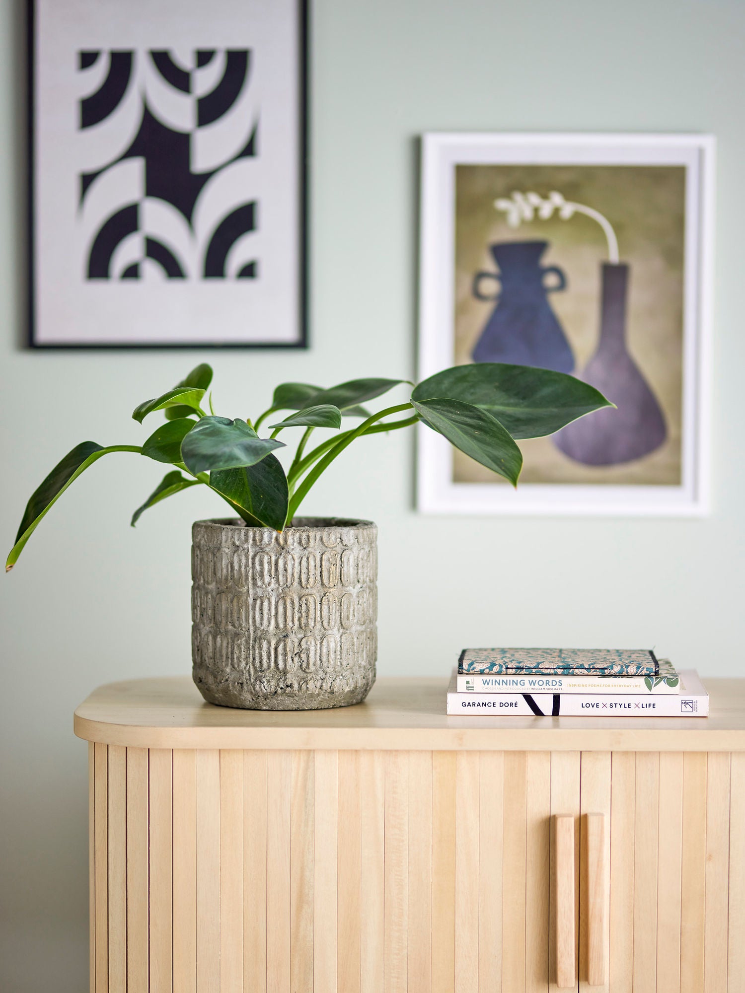 Benas Deko Blumentopf Grau Zement Handbemalt mit Reaktiver Glasur und Geprägtem Muster für Rustikale Einrichtung