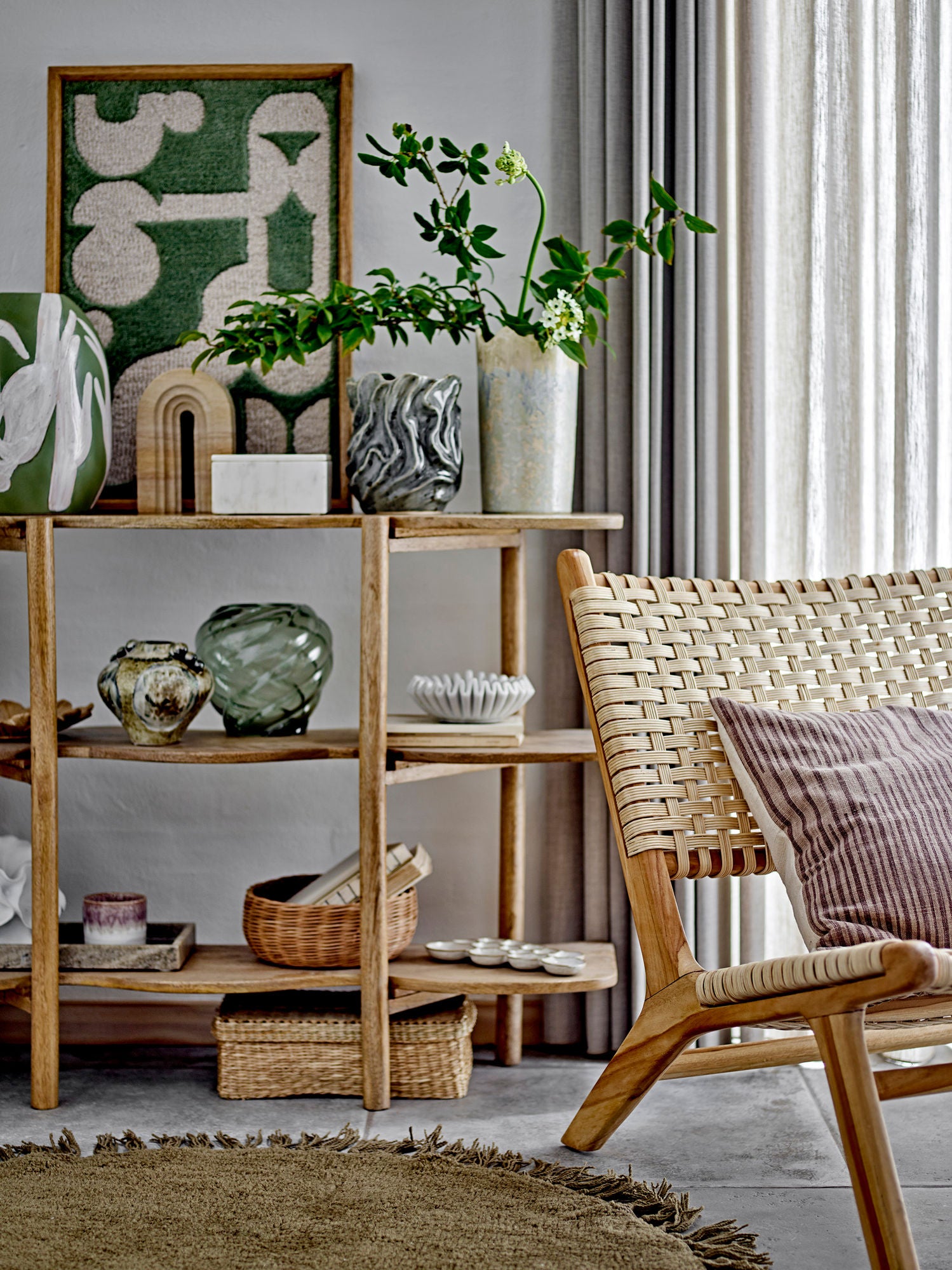 Soumia Deko-Vase Organische Form Grau Steinzeug für Blüten und Trockenarrangements