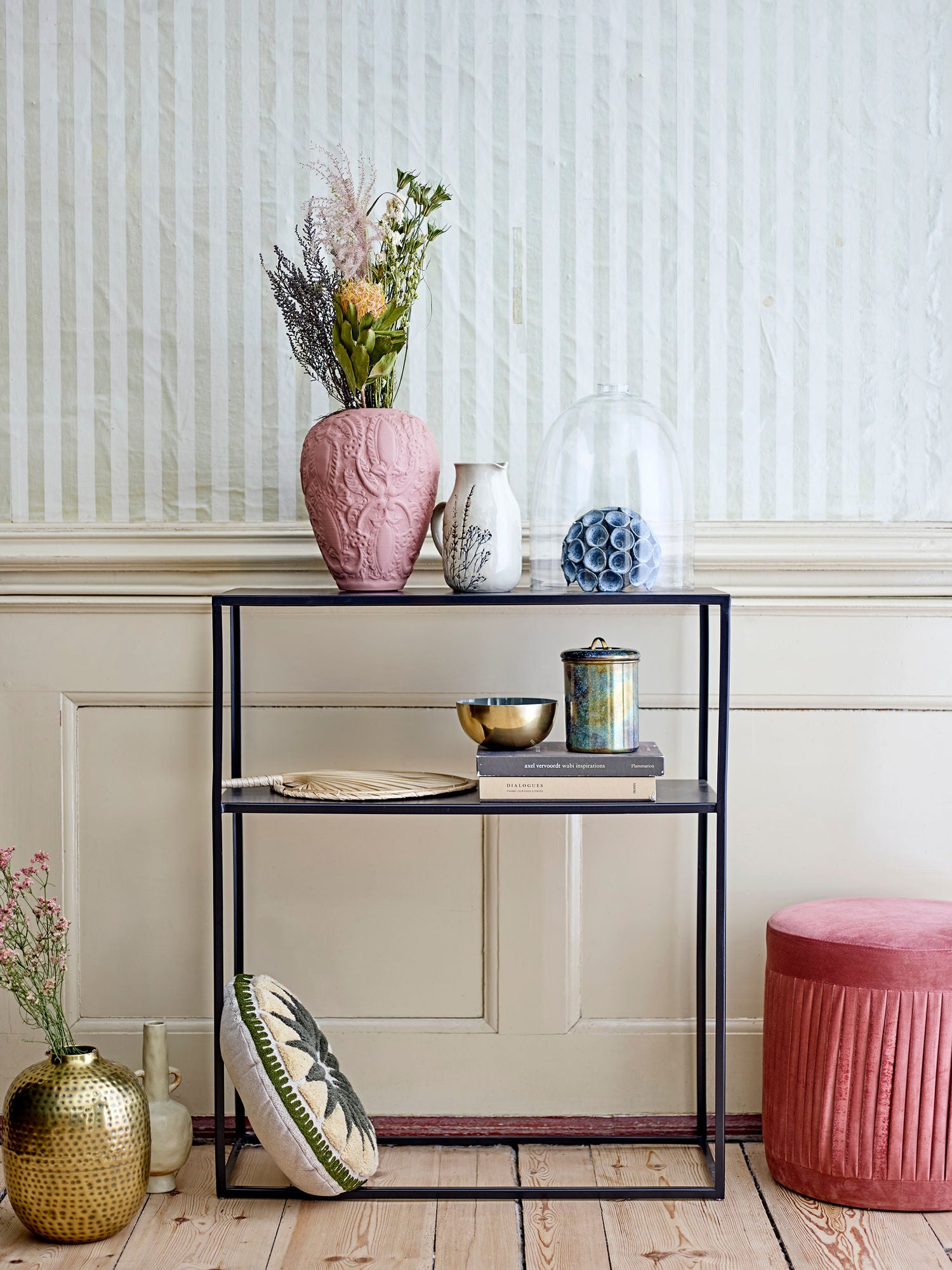 Bea Steingut Krug Beige mit Krakelglasur und Handbemalt Handgestempelt