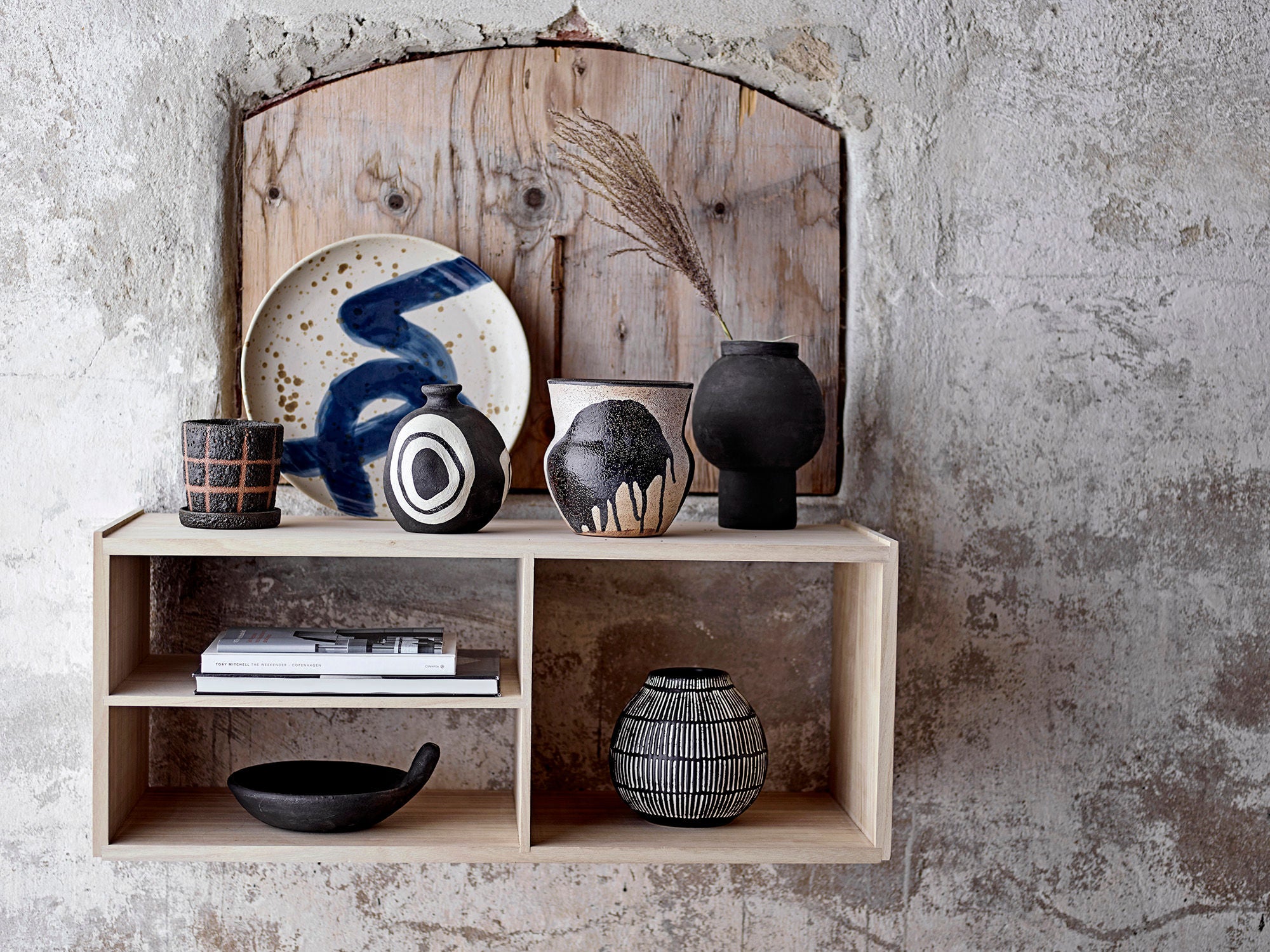 Ozcar Wanddeko Steingut Blau Handbemalt Grafische Drucke Vielseitiger Teller