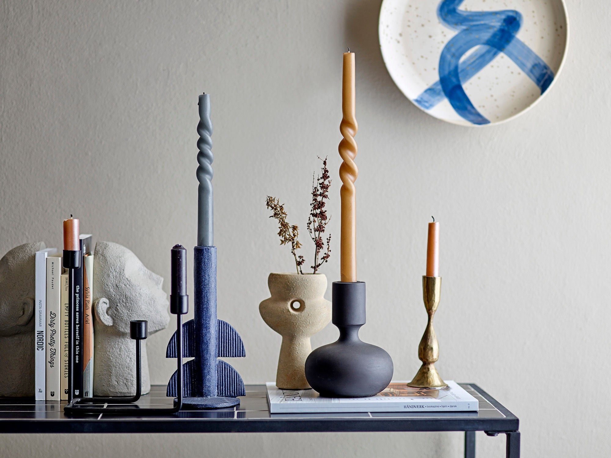 Ozcar Wanddeko Steingut Blau Handbemalt Grafische Drucke Vielseitiger Teller