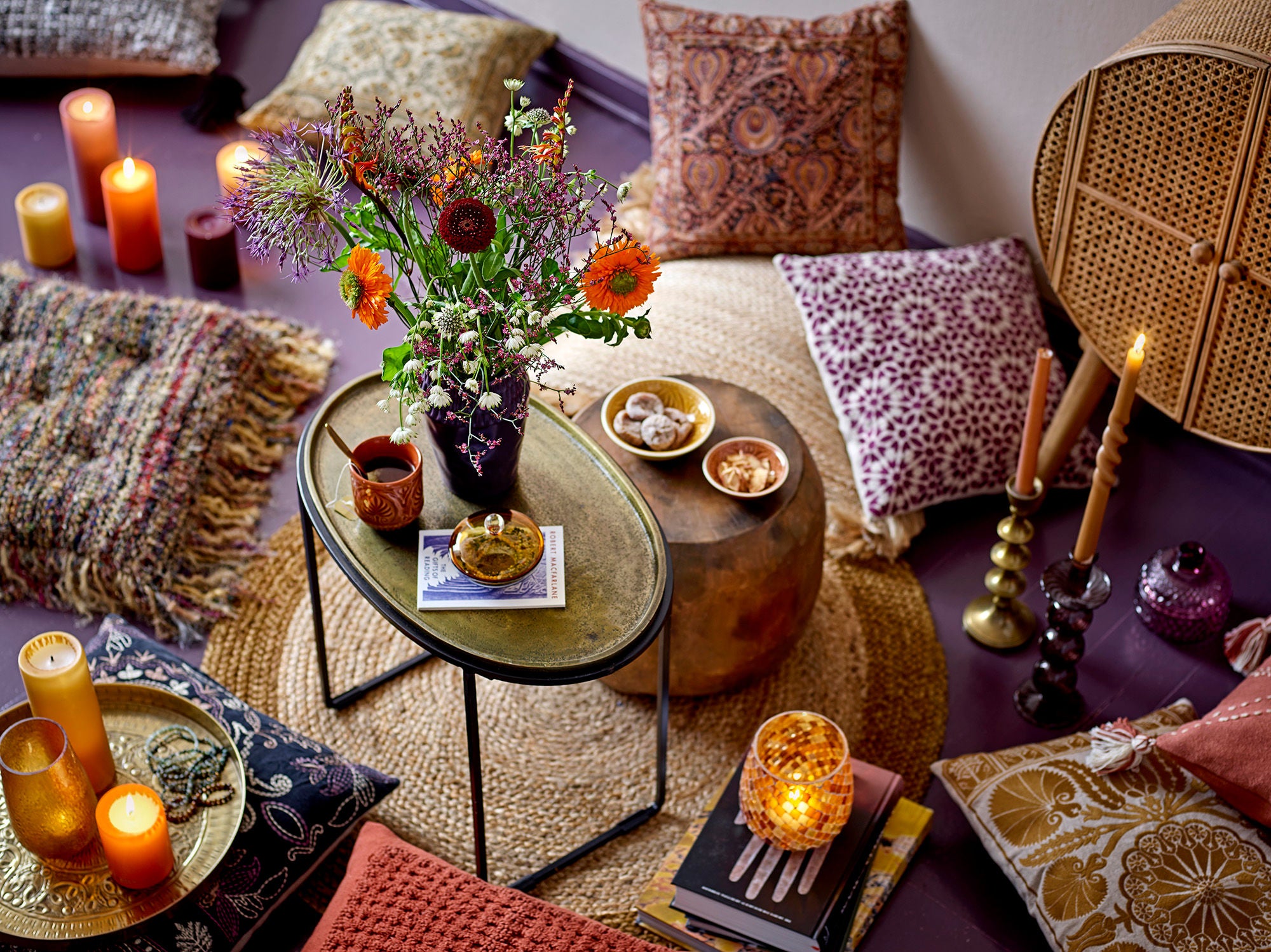 Birk Jute Teppich Rund 90 Zentimeter Naturbraun mit Baumwolle für Natürliches Ambiente und Weiches Gefühl