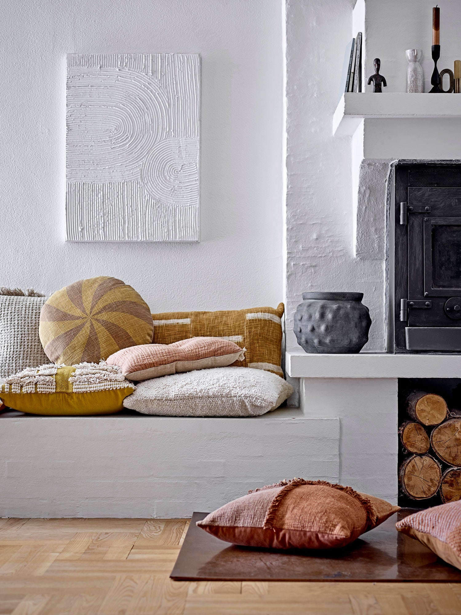 Cea Kissen Gelb mit Baumwollwebung und Fransen Skandinavisches Design