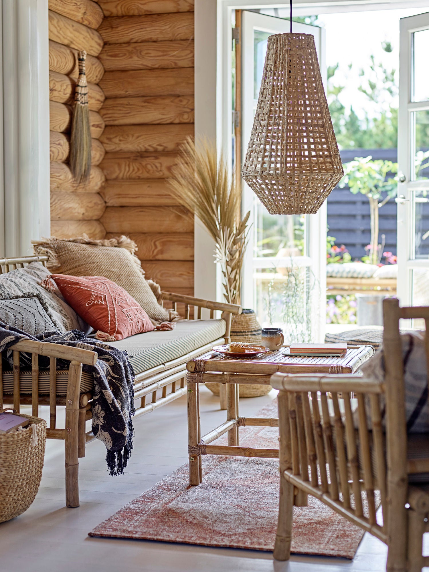 Baloo Kissen Aus Baumwolle Braun mit Fransen und Geometrischem Print für Sofa und Sessel