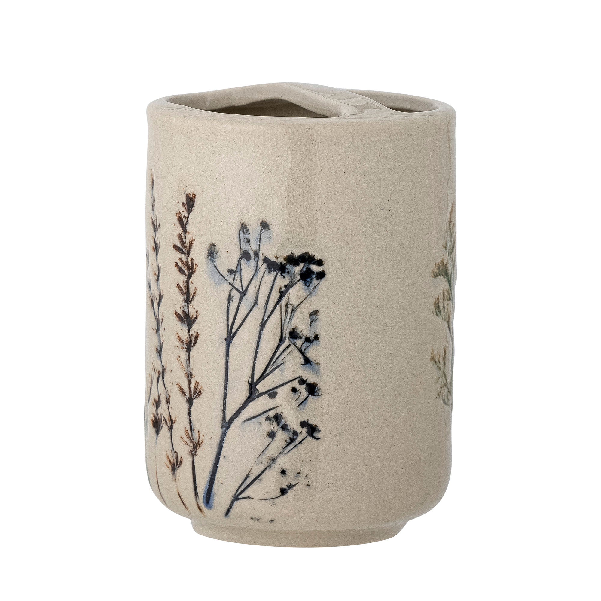 Bea Seifenspender Beiges Steingut Set mit Handdekor Blumenmotiven Krakelierte Glasur