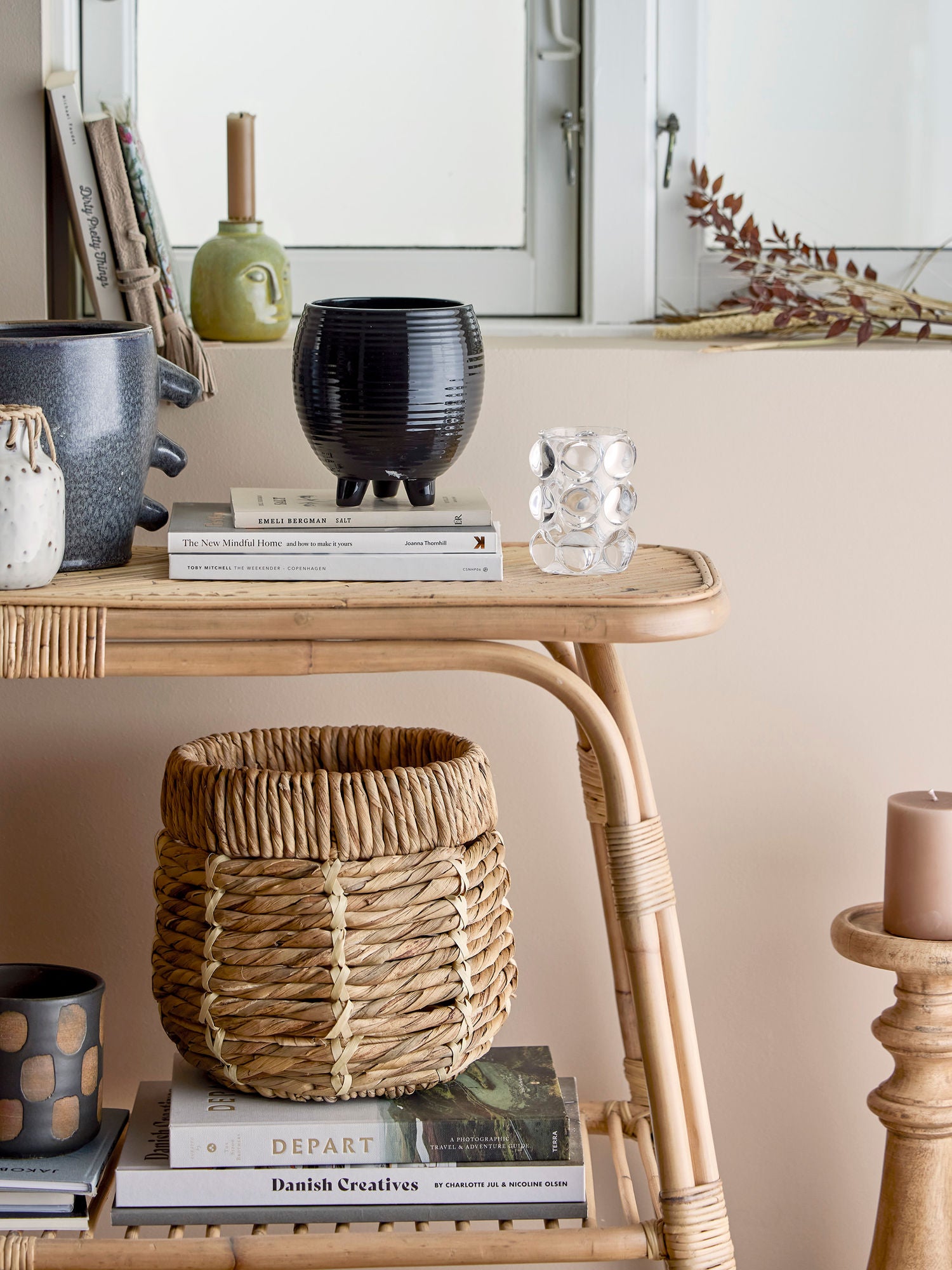 Khan Blumentopf Grau Steinzeug mit Armen Dekorativer Fensterbank Begleiter