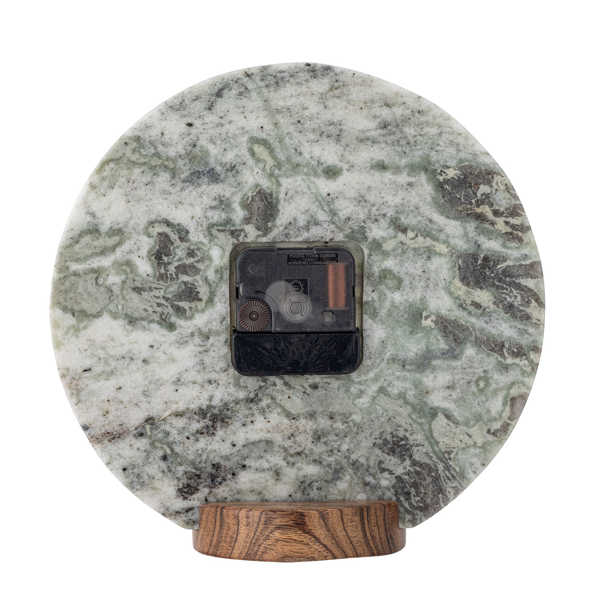 Joakim Tischuhr aus grünem Marmor & Akazienholz, 23cm