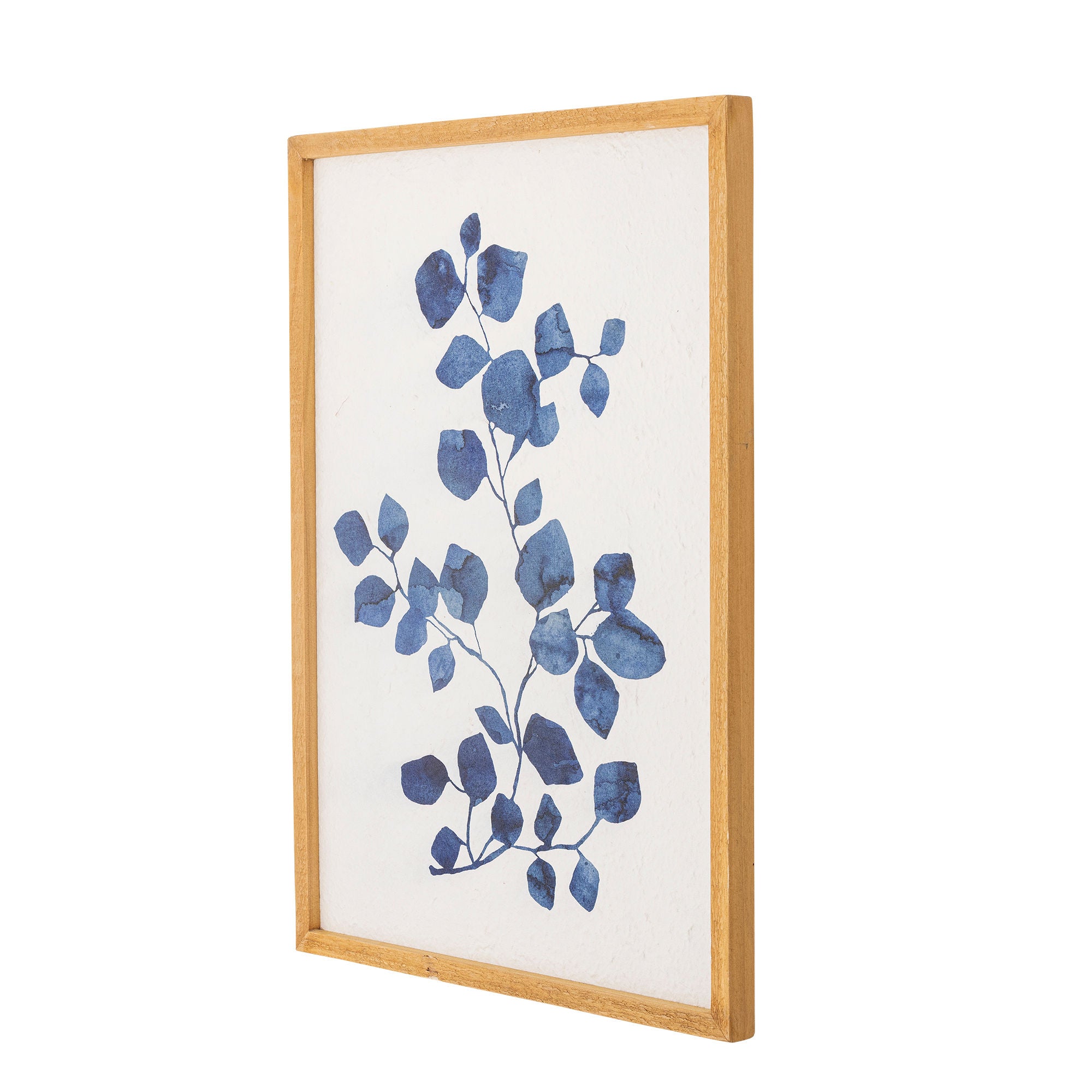 Gunnvor Wanddekoration Naturholz mit Blauem Blumenmotiv und Patiniertem Rahmen