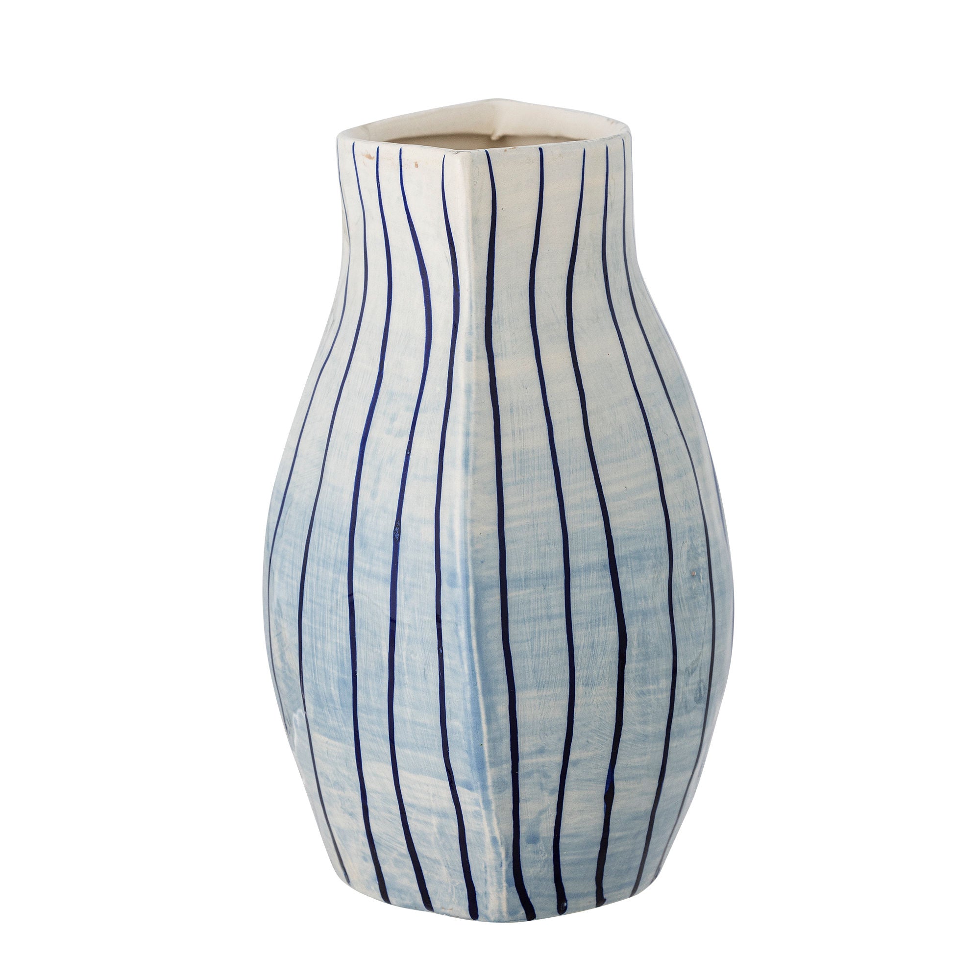 Esra Steingut Vase Blau Handgemalt Streifenform Elegant für Frische Blumenarrangements