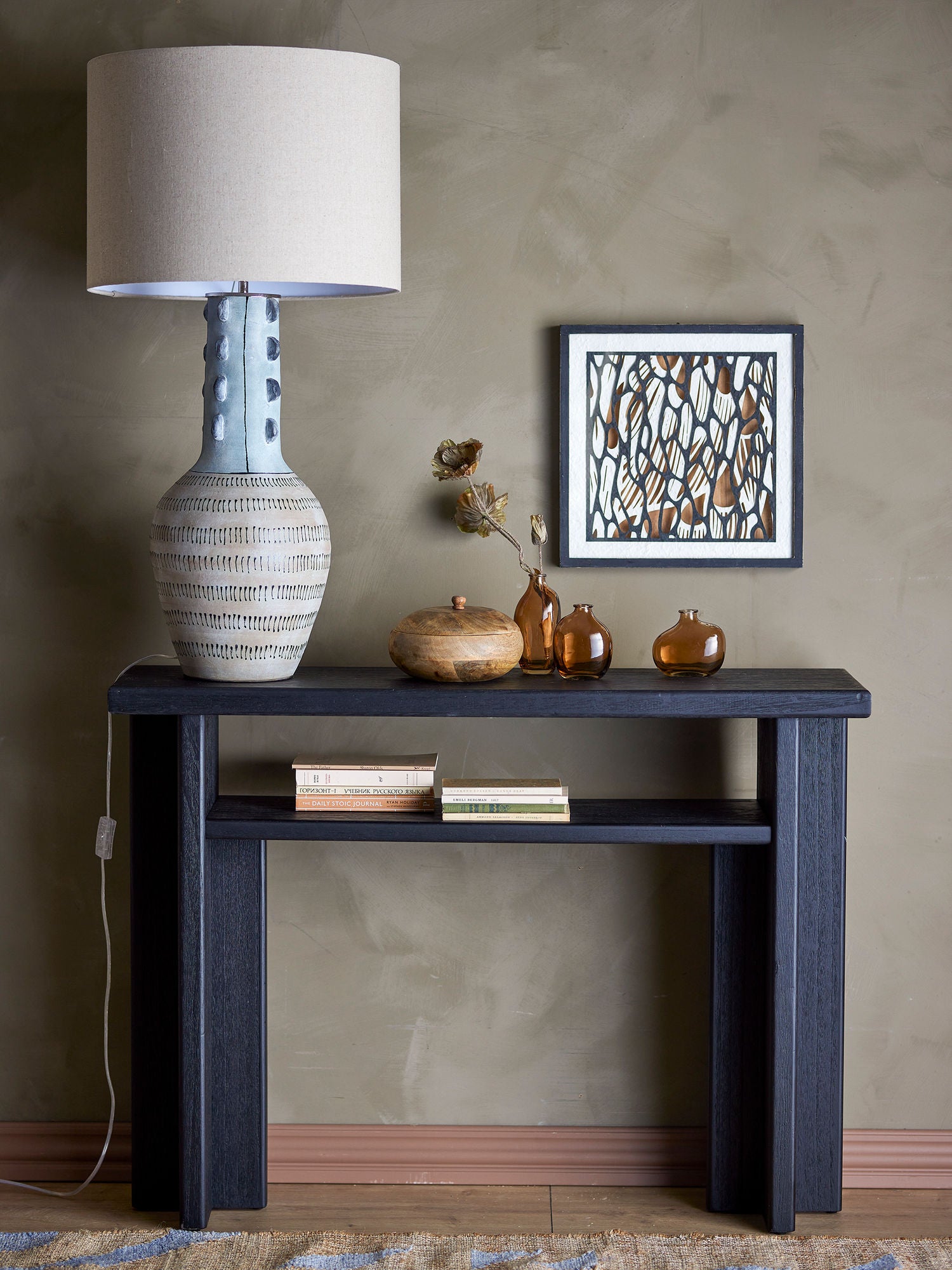 Cupa Konsolentisch Schwarz Kiefer mit Regal Elegantes Stauraum Design