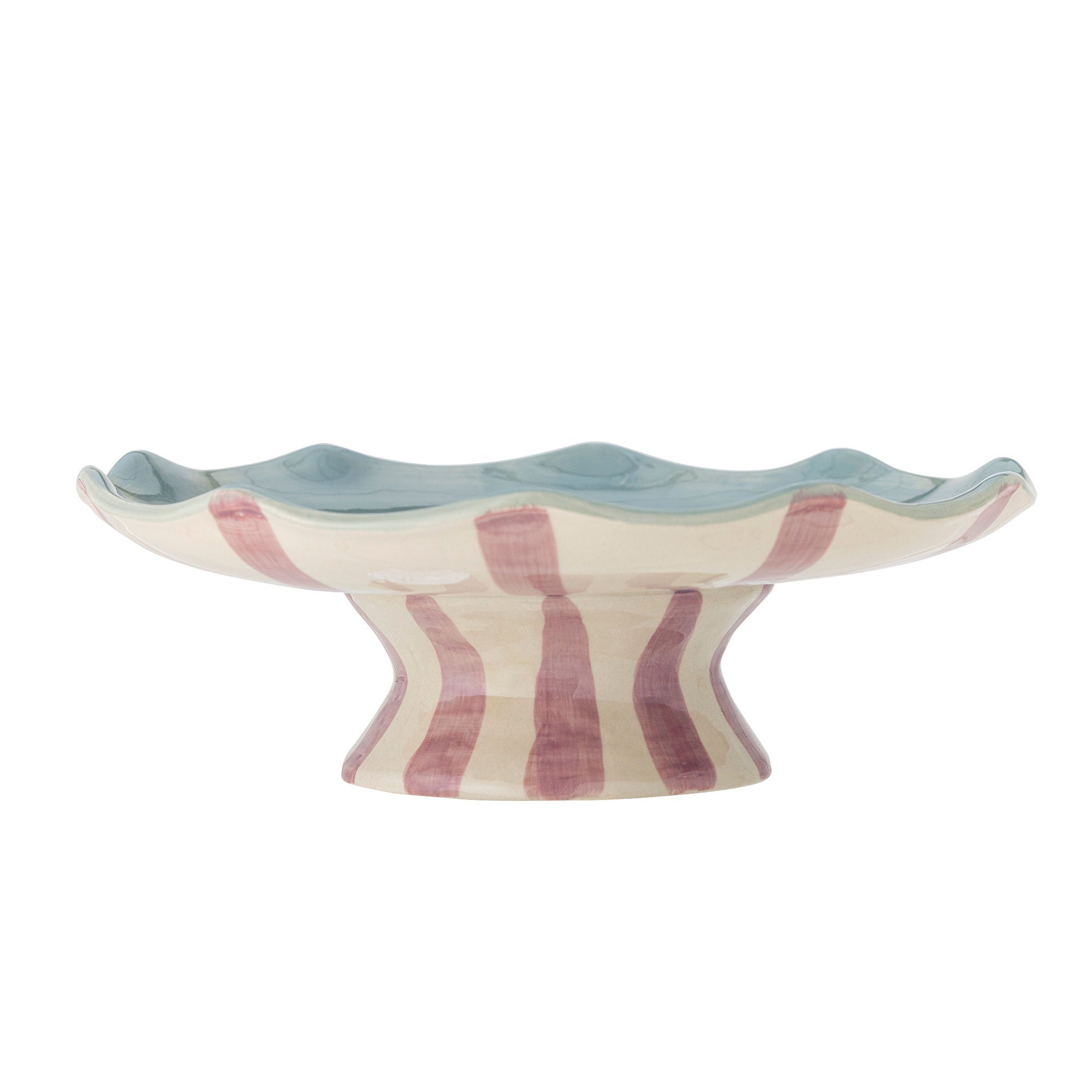 Willa Kuchenteller Blaue Glasur mit Gewelltem Rand und Handbemalter Fuß