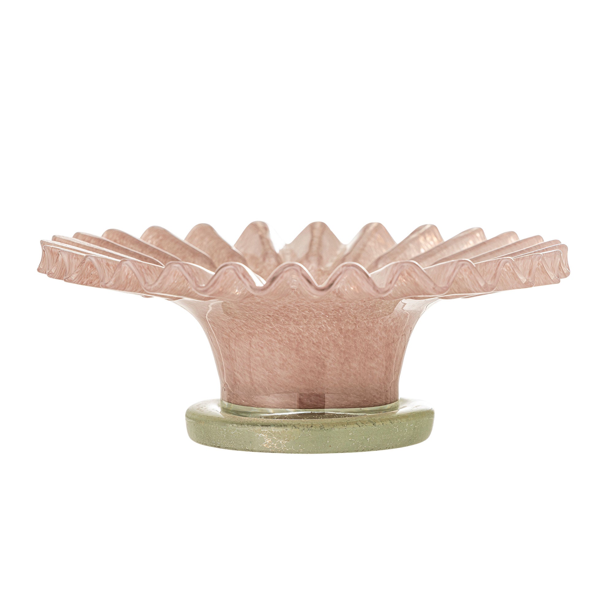 Garnet Elegante Handgefertigte Rosa Glas Schale mit Vintage-Design und Grünem Fuß für Praktische Aufbewahrung Kleiner Gegenstände
