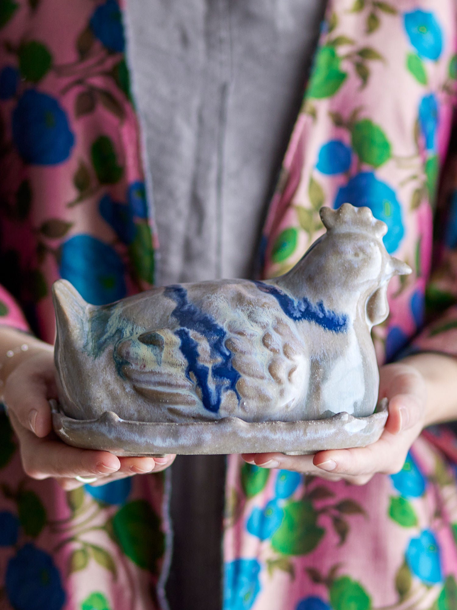 Heni Butterdose In Huhn Form Aus Steingut mit Reaktiver Glasur und Vielseitige Aufbewahrung Von Butter und Eiern