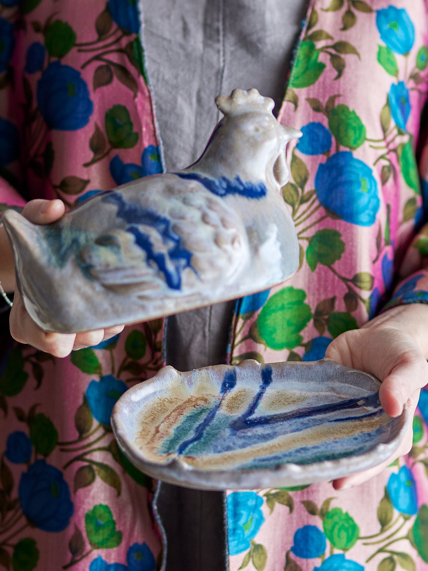 Heni Butterdose In Huhn Form Aus Steingut mit Reaktiver Glasur und Vielseitige Aufbewahrung Von Butter und Eiern