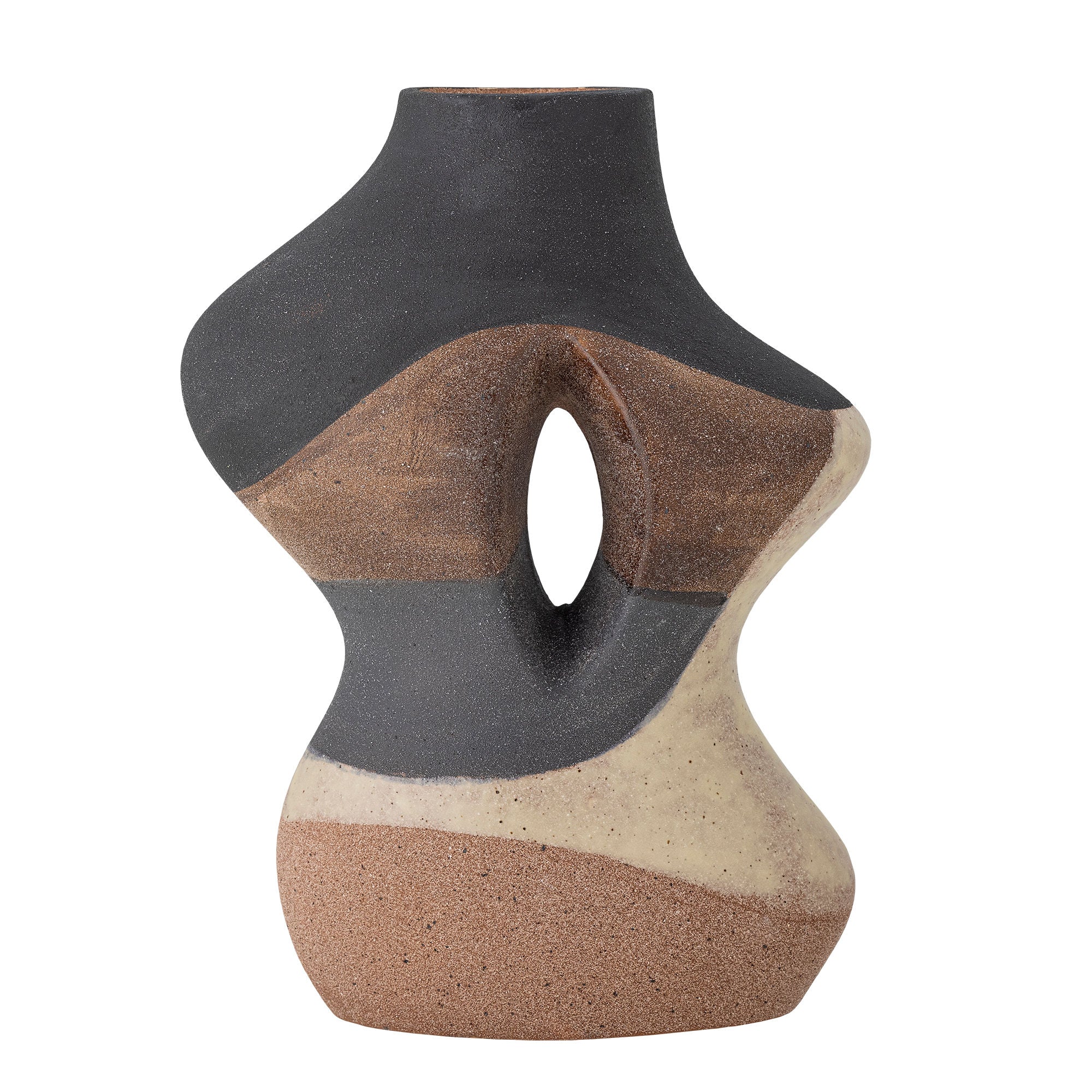 Vica Vase, Braun-Schwarz-Sand, Steingut