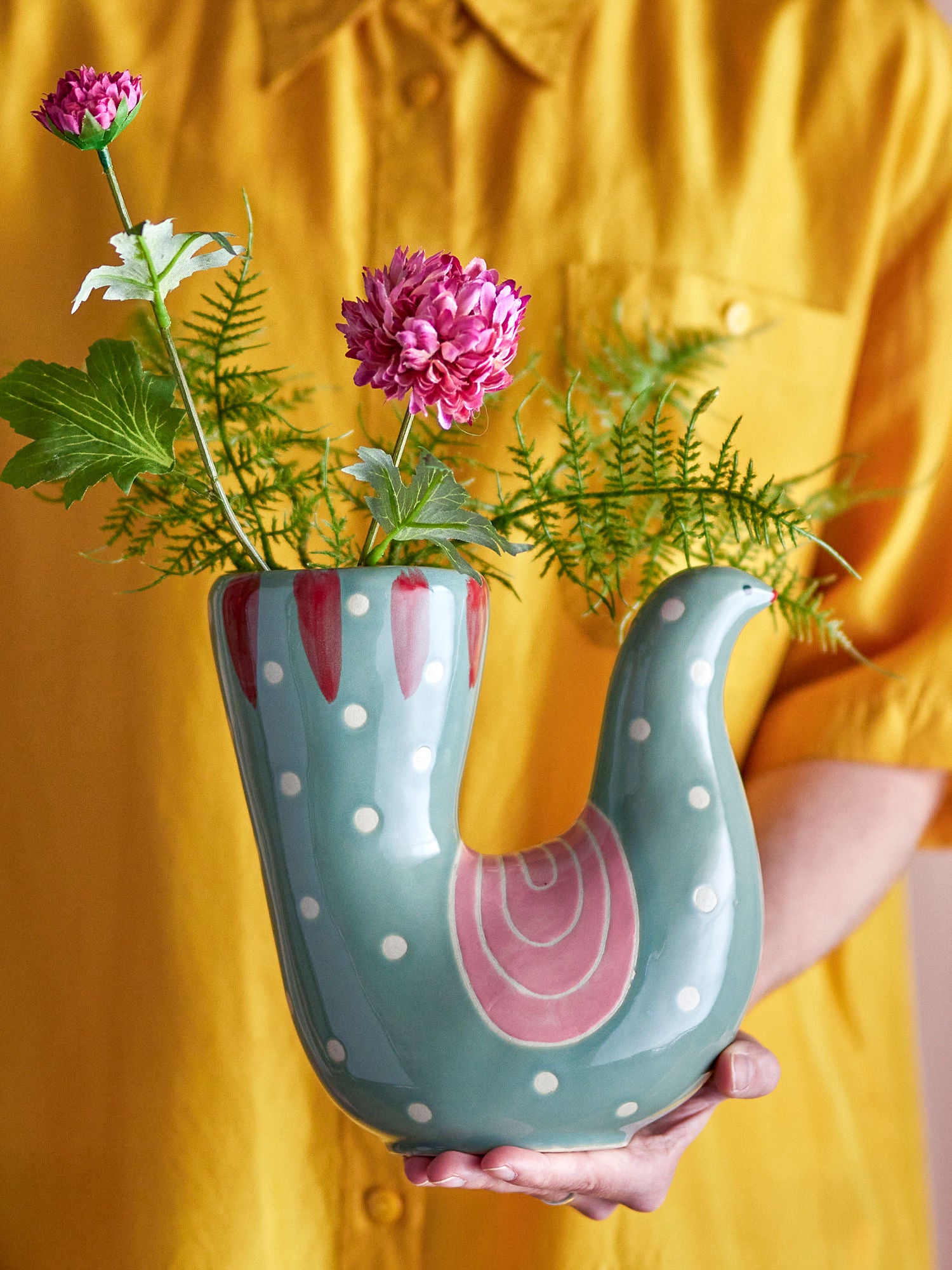 Trudy Vogelförmige Steingut Vase mit Handbemalte Oberfläche Skulptural