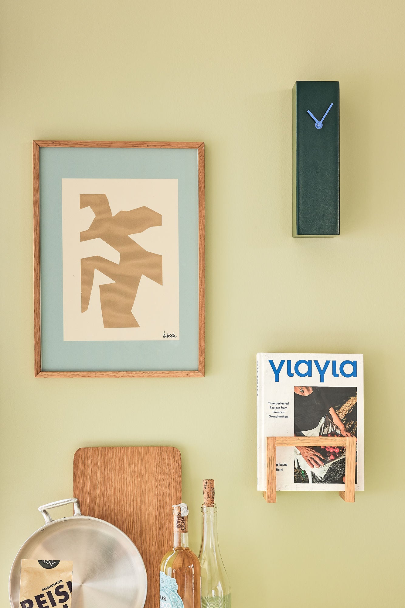 Hour Uhr aus Metall, Blau/Dunkelgrün, 8x8x28 cm