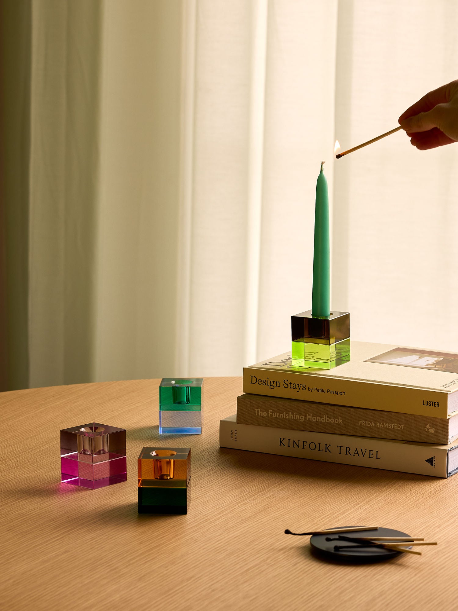 Block Kerzenständer Braun/Green & Gray/Rosa (2er Set)